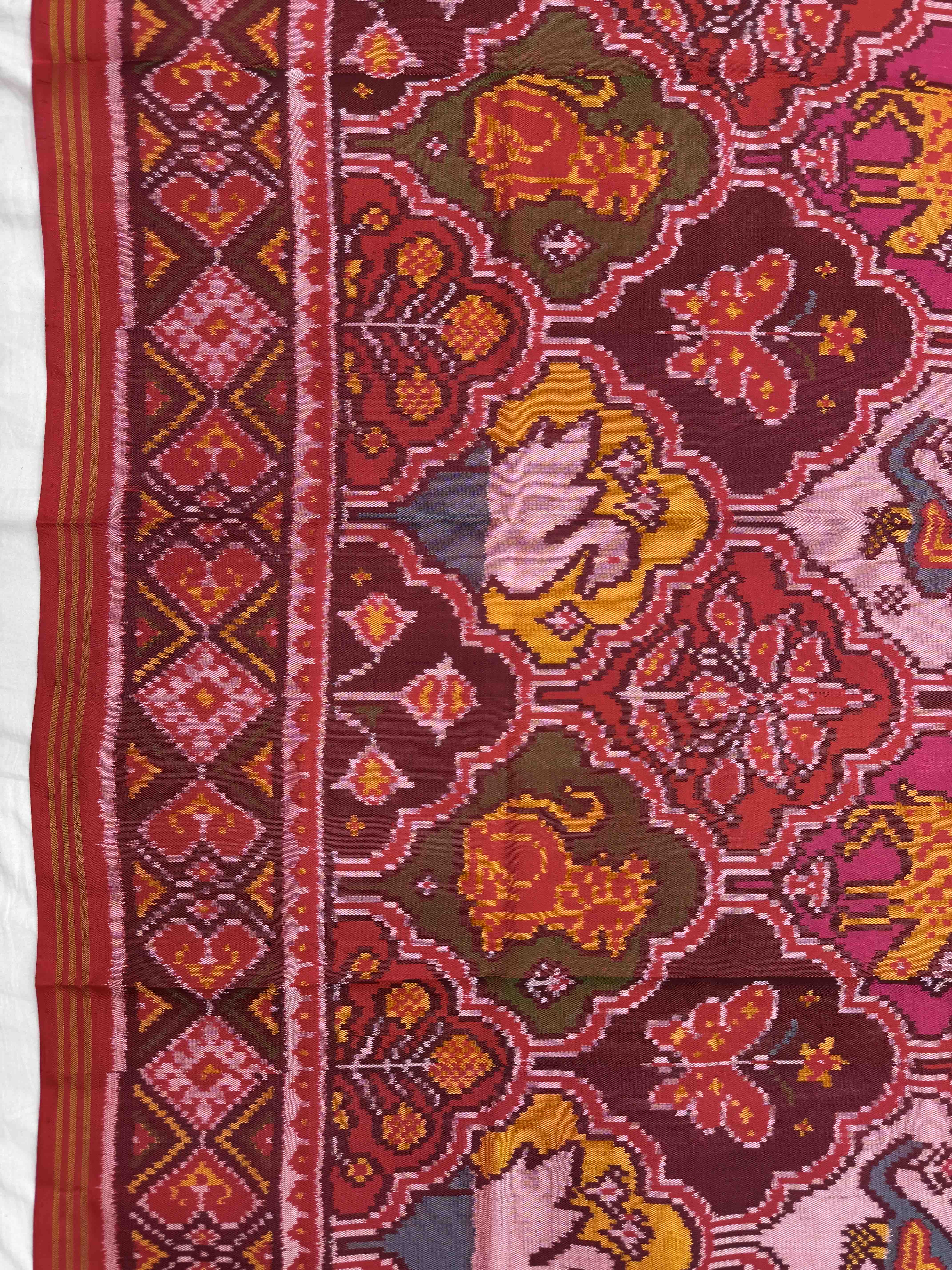 Red & Multicolor Figure Motifs Semi Double Ikat Patola Dupatta
