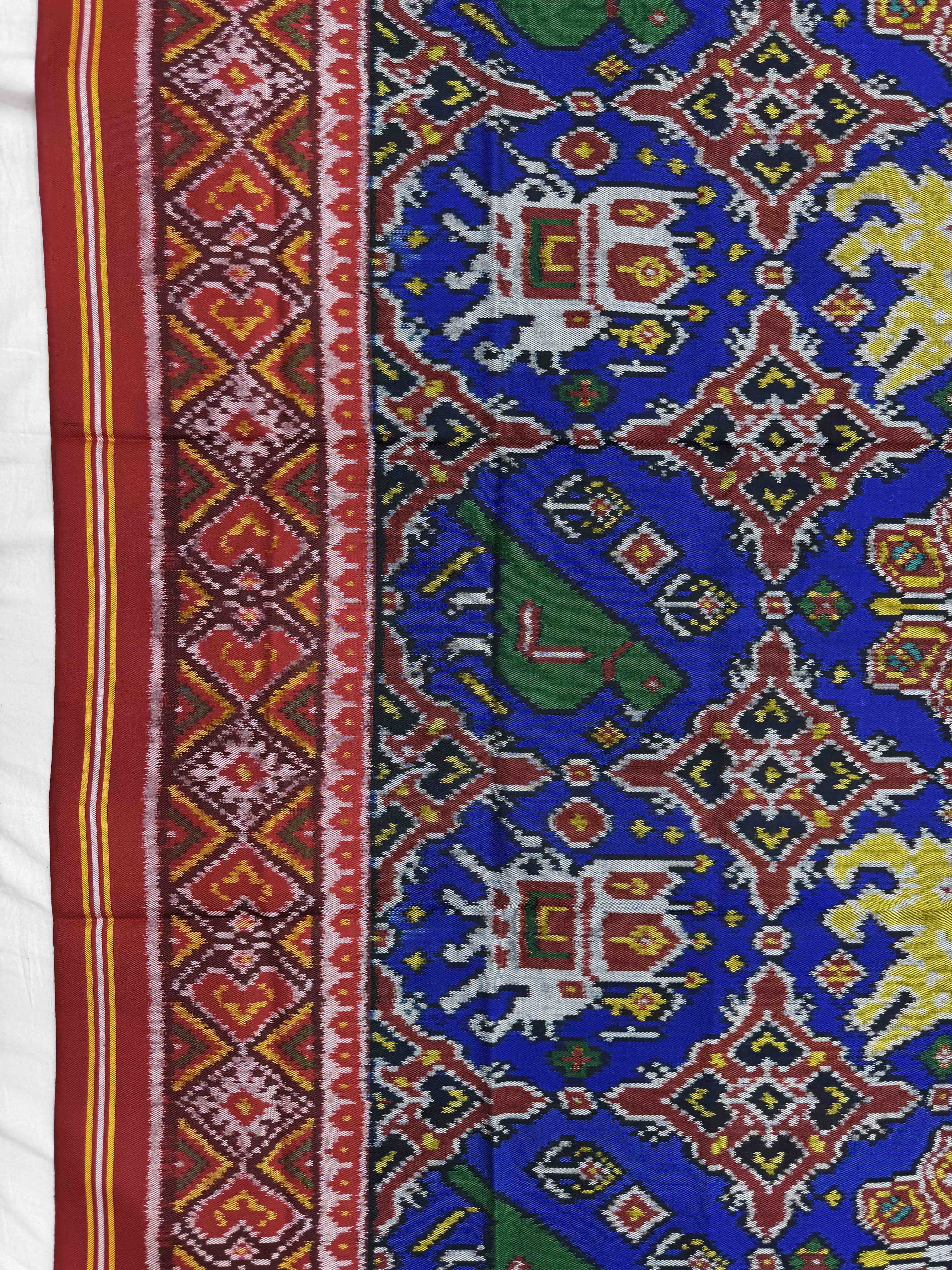 Red & Blue Big Figure Chhabdi Semi Double Ikat Patola Dupatta