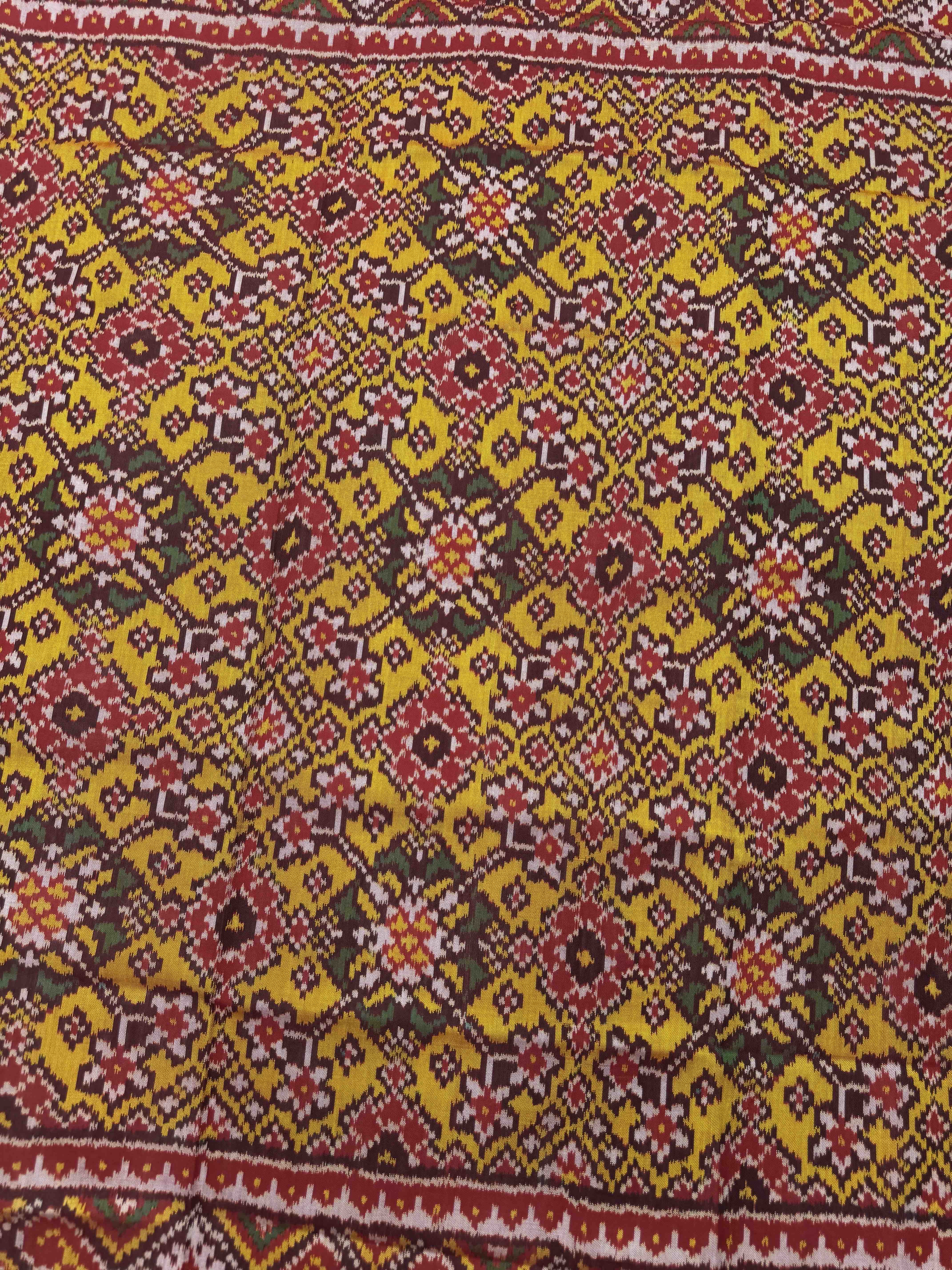 Red & Yellow Navratan Semi Double Ikat Patola Dupatta