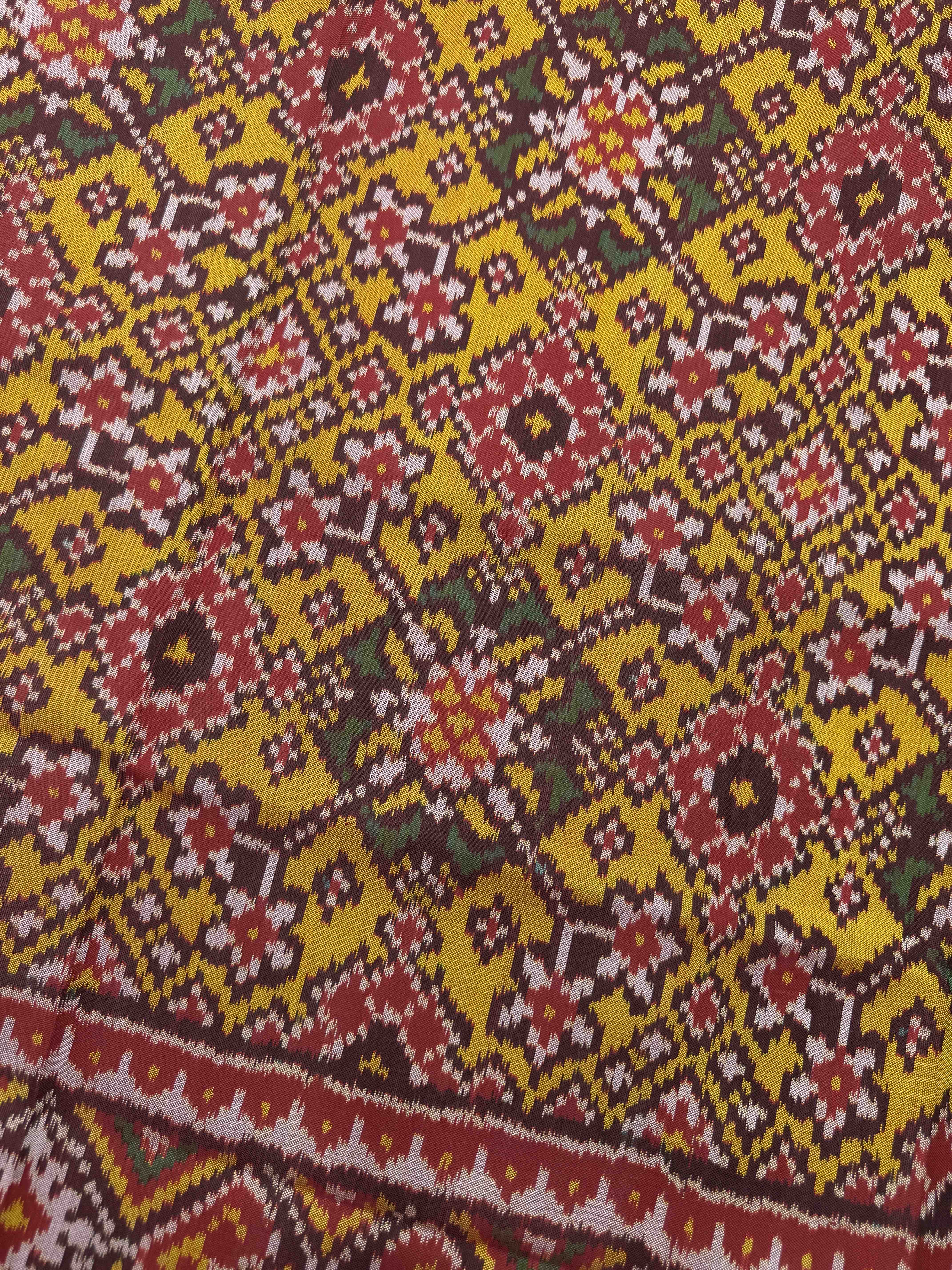 Red & Yellow Navratan Semi Double Ikat Patola Dupatta