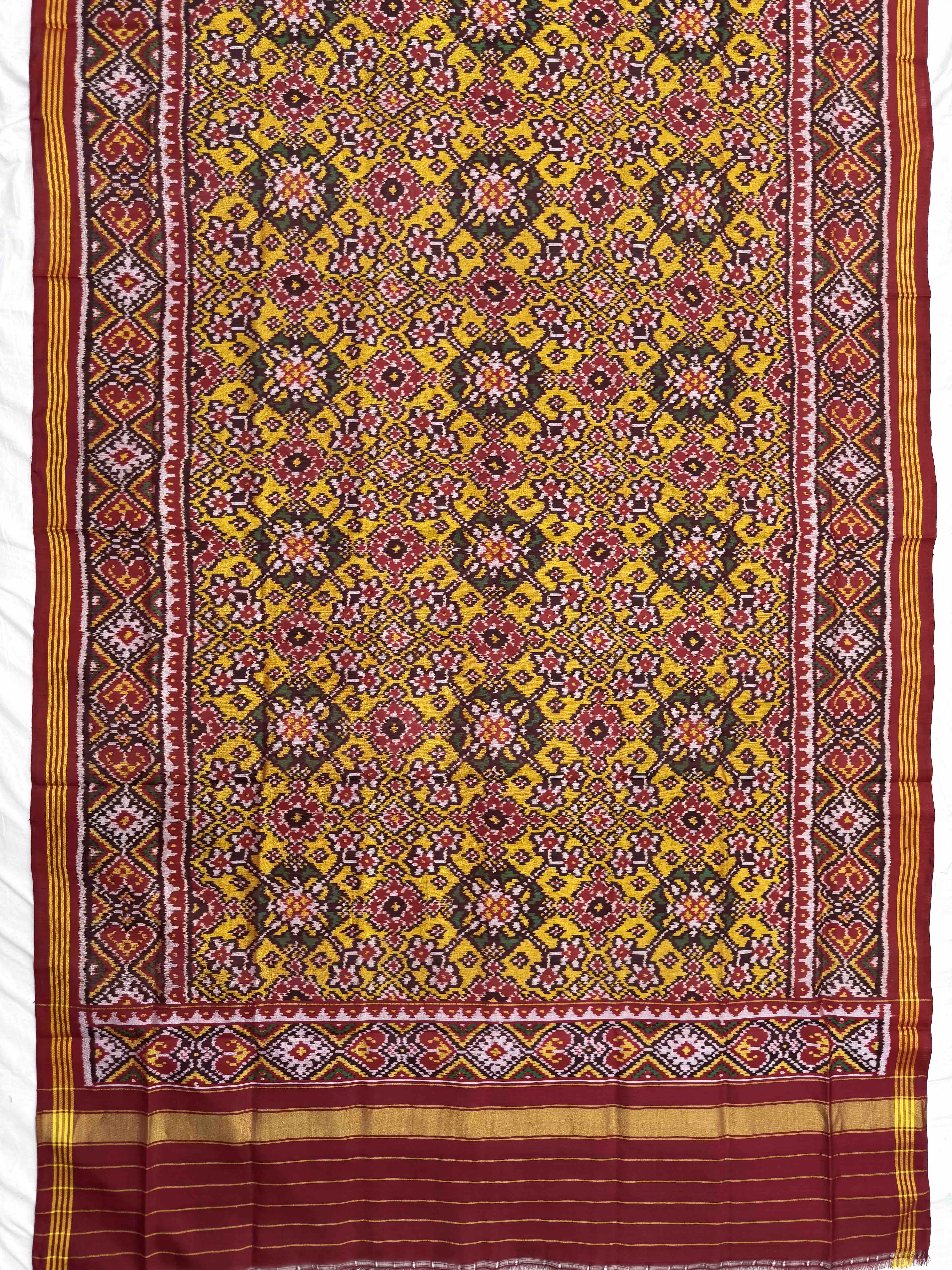 Red & Yellow Navratan Semi Double Ikat Patola Dupatta