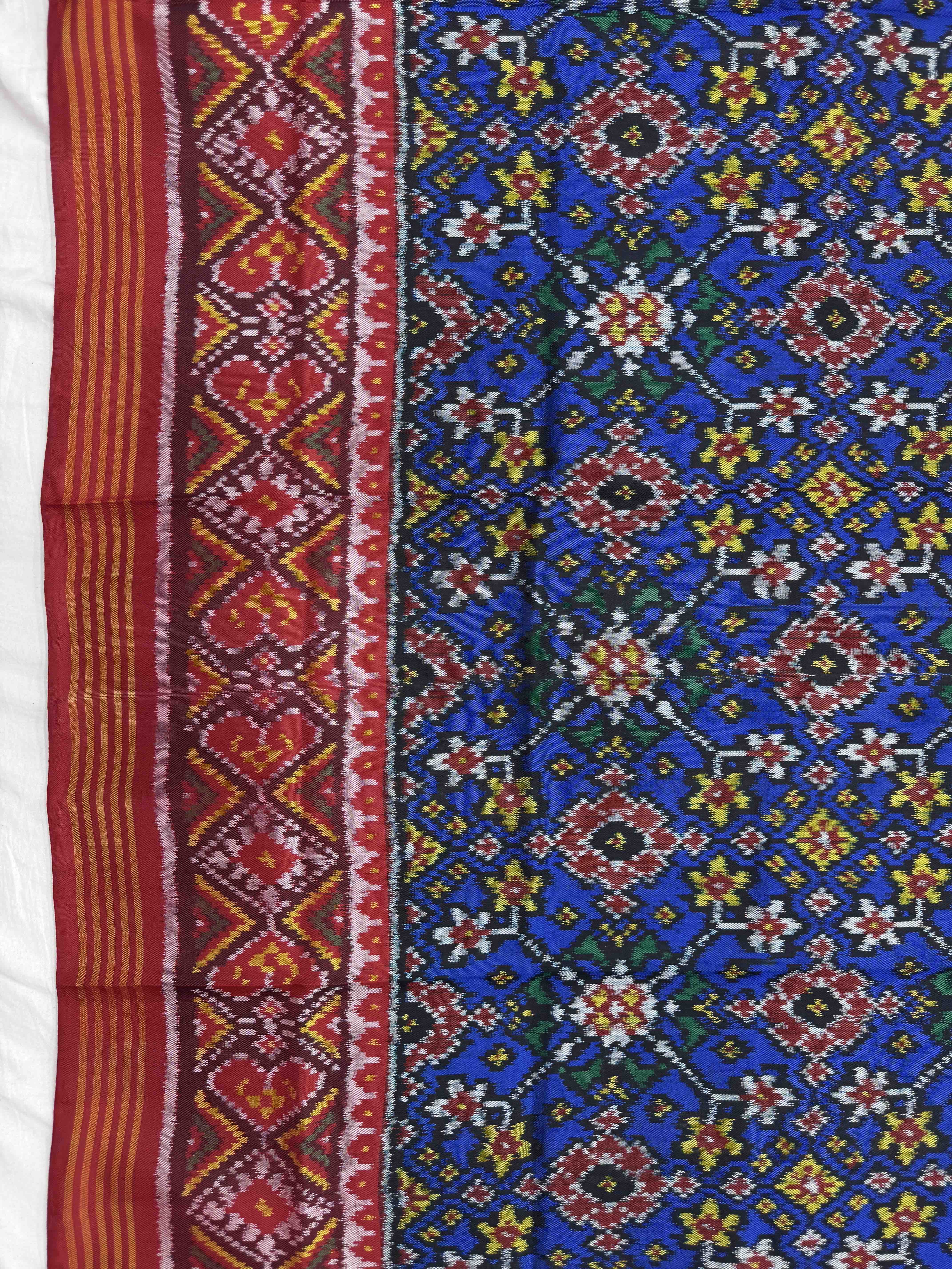 Red & Blue Navratan Semi Double Ikat Patola Dupatta