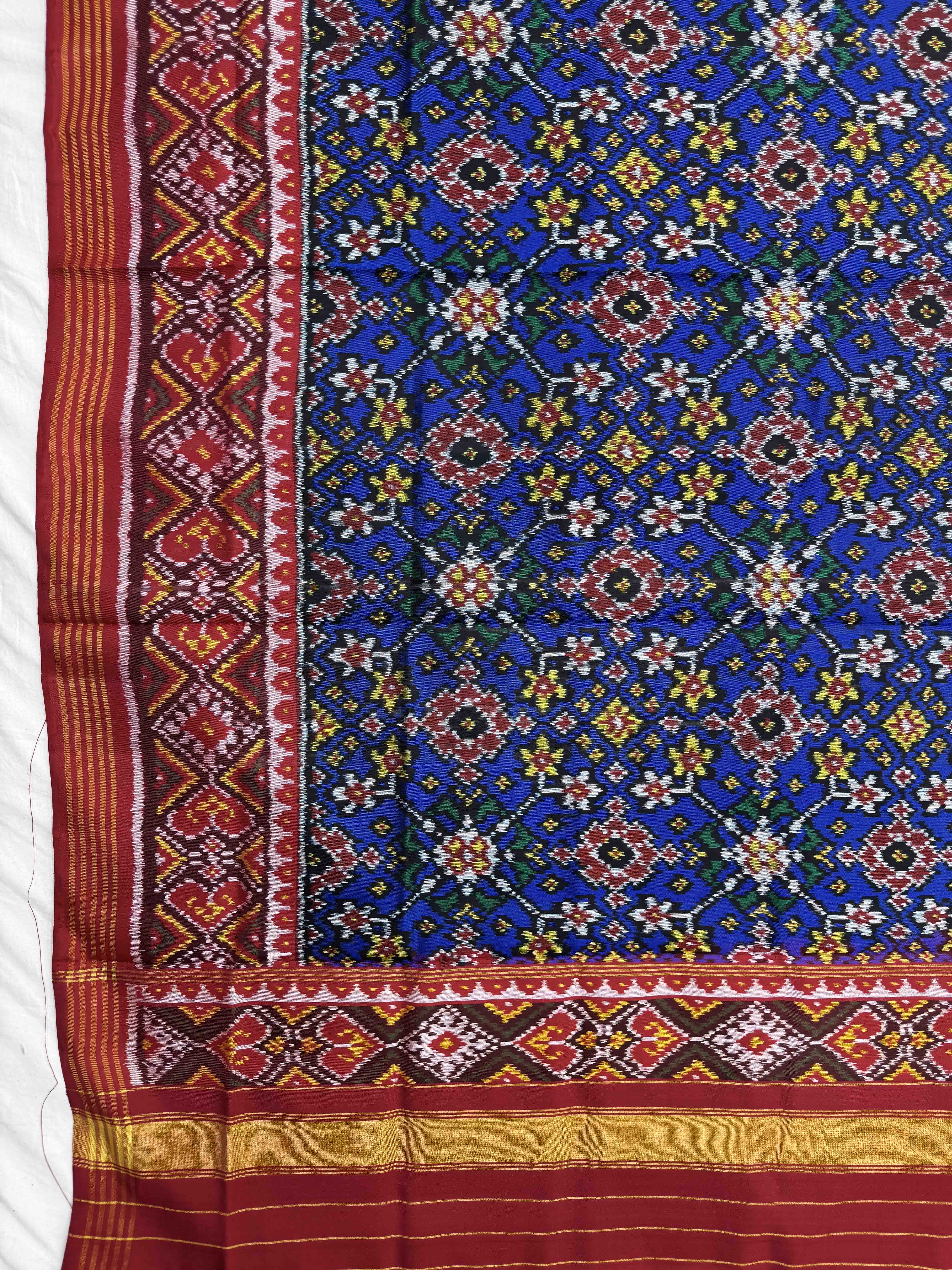 Red & Blue Navratan Semi Double Ikat Patola Dupatta