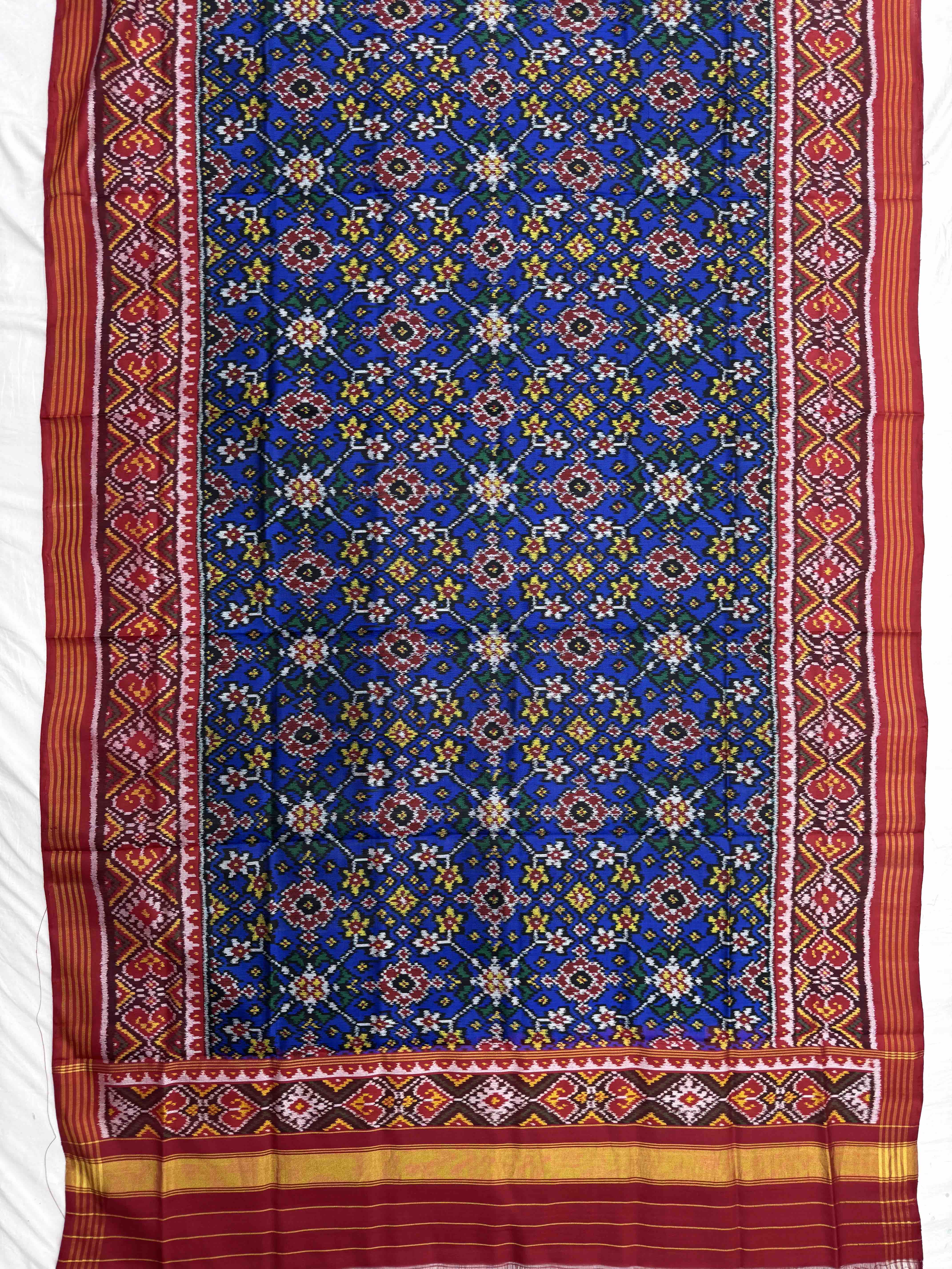 Red & Blue Navratan Semi Double Ikat Patola Dupatta