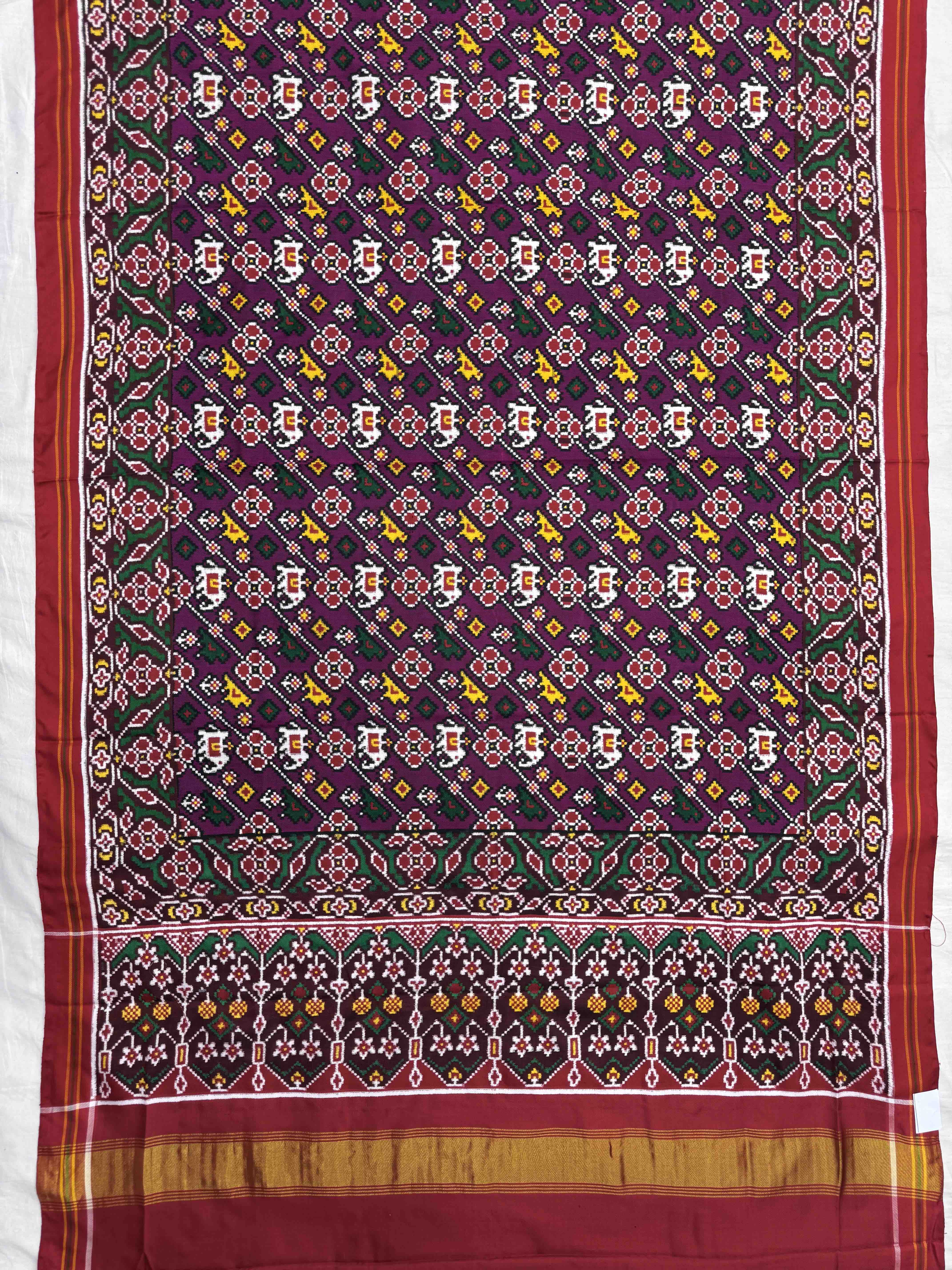 Red & Magenta Small Narikunj Leheriya Double Ikat Patan Patola Saree