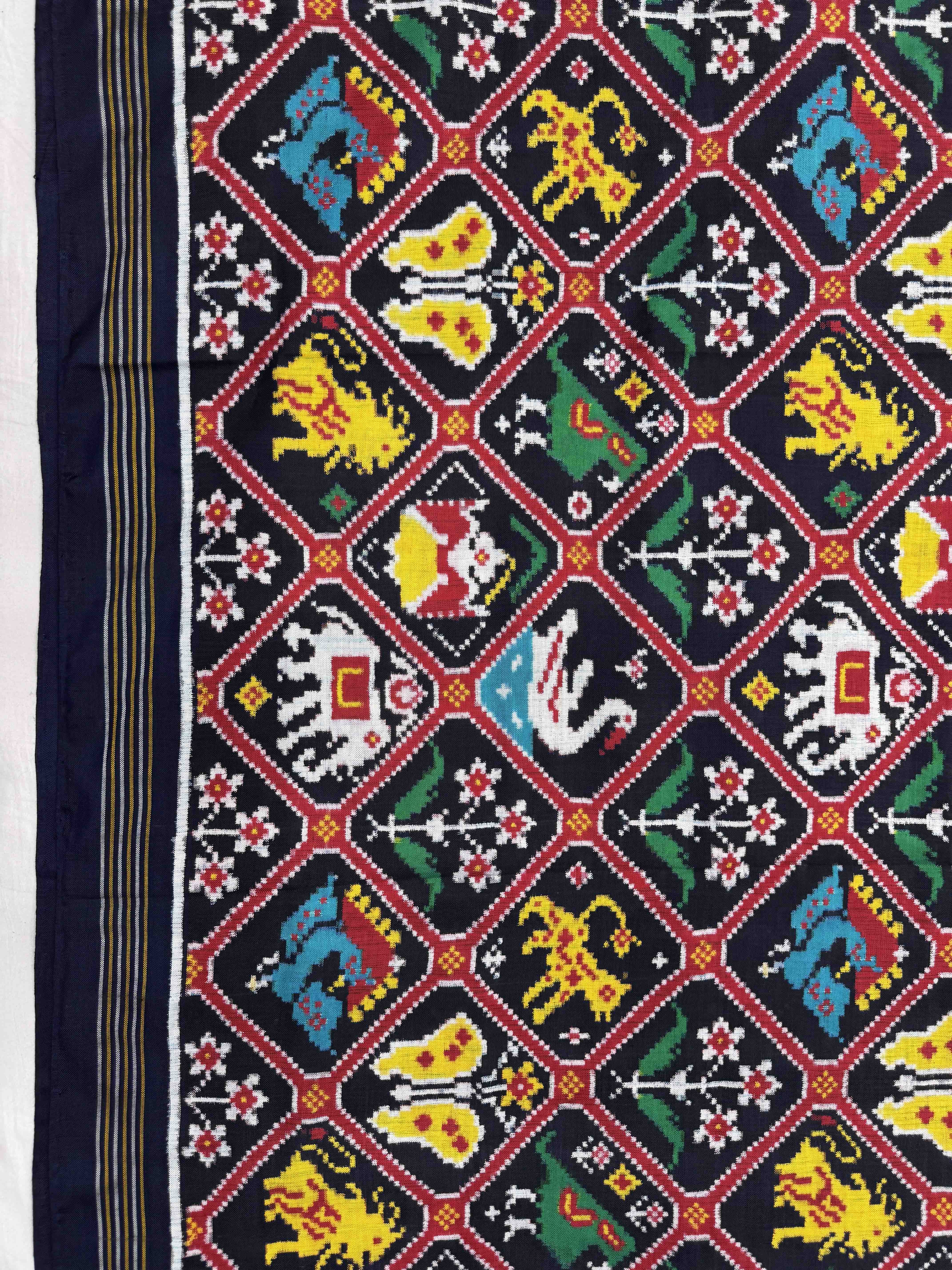 Dark Navy Blue Narikunj Double Ikat Patan Patola Saree