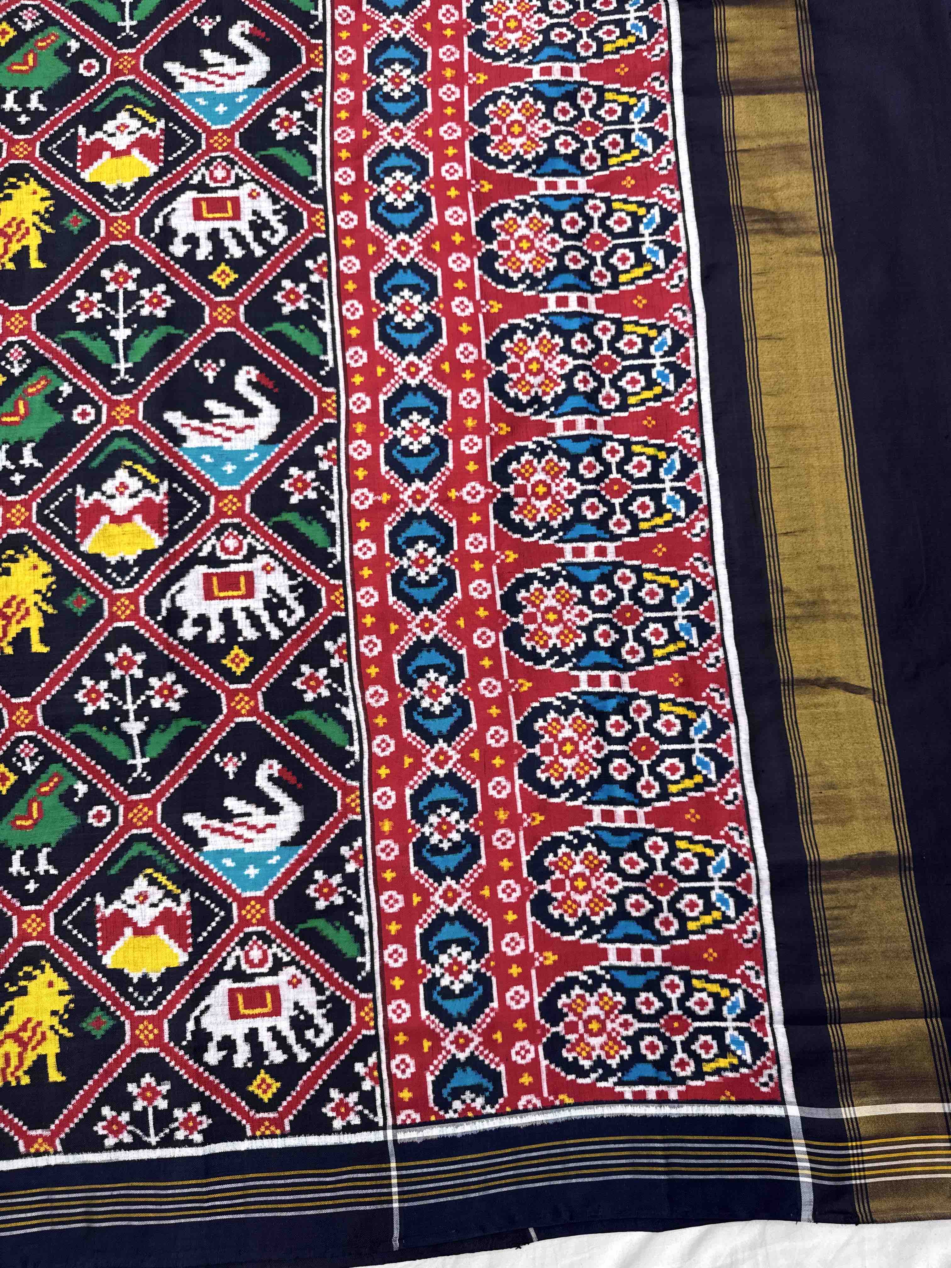 Dark Navy Blue Narikunj Double Ikat Patan Patola Saree