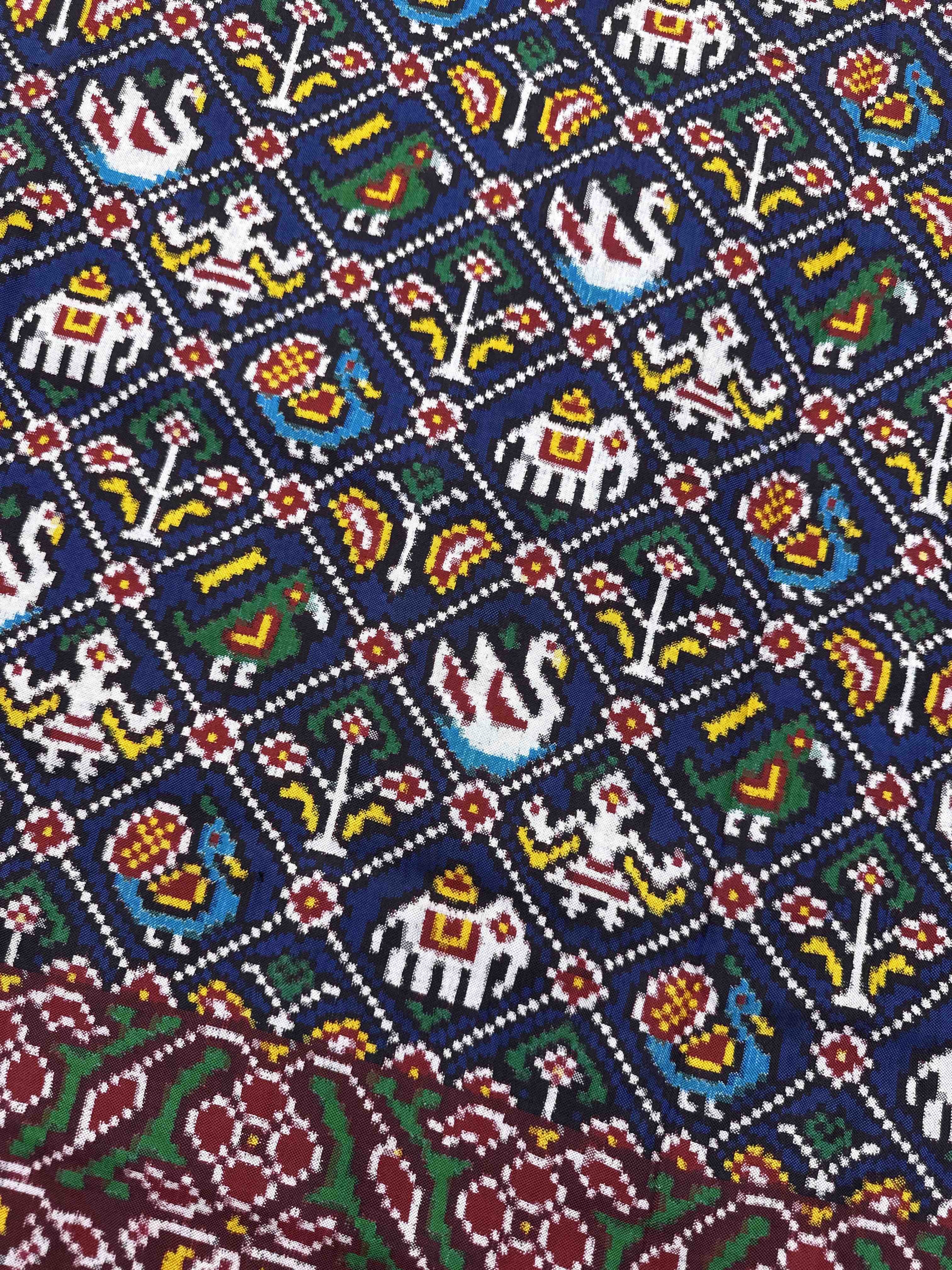 Red & Blue Small Narikunj Double Ikat Patan Patola Saree