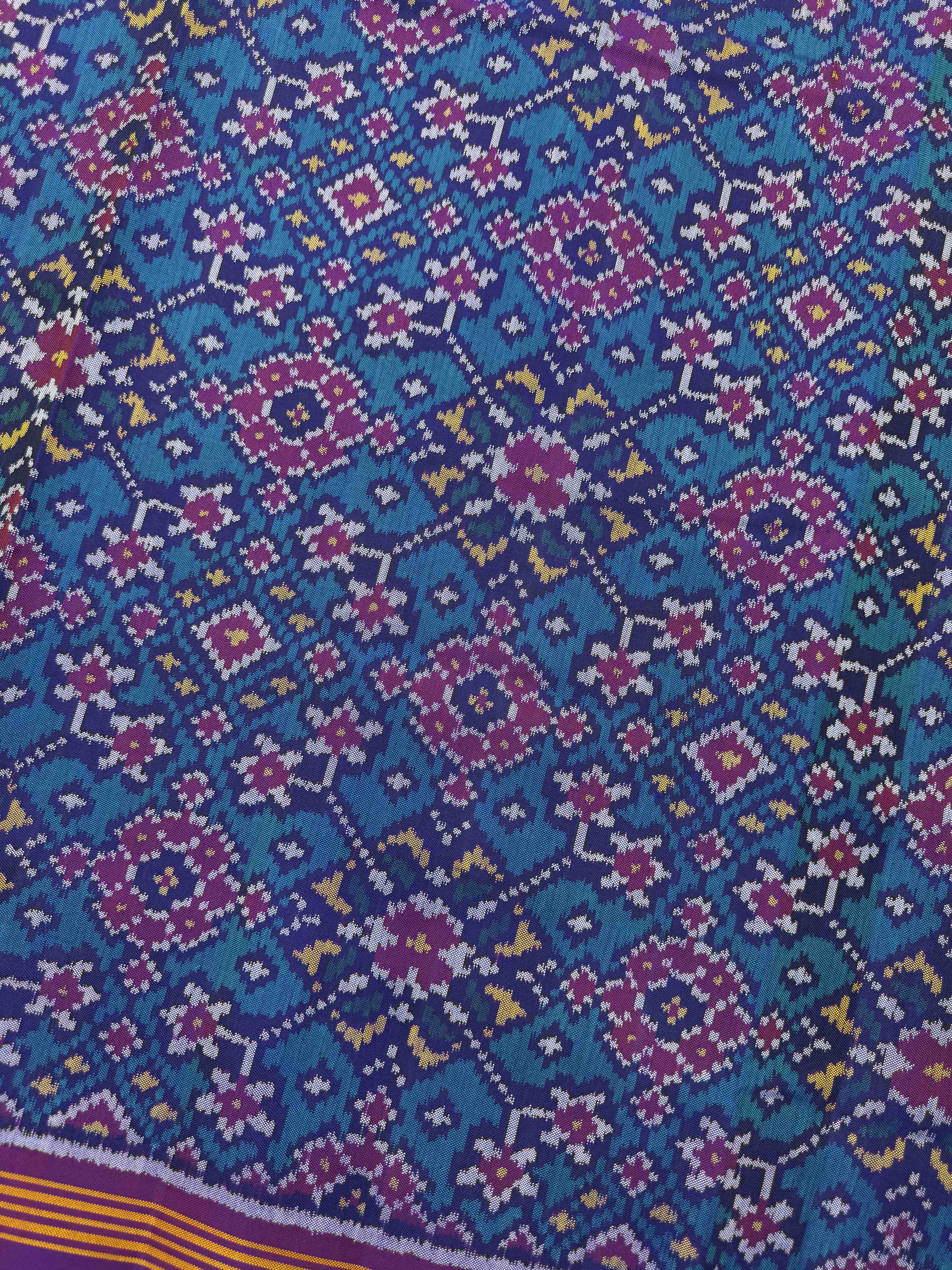 Purple & Turquoise Navratan Single Ikat Patan Patola Saree