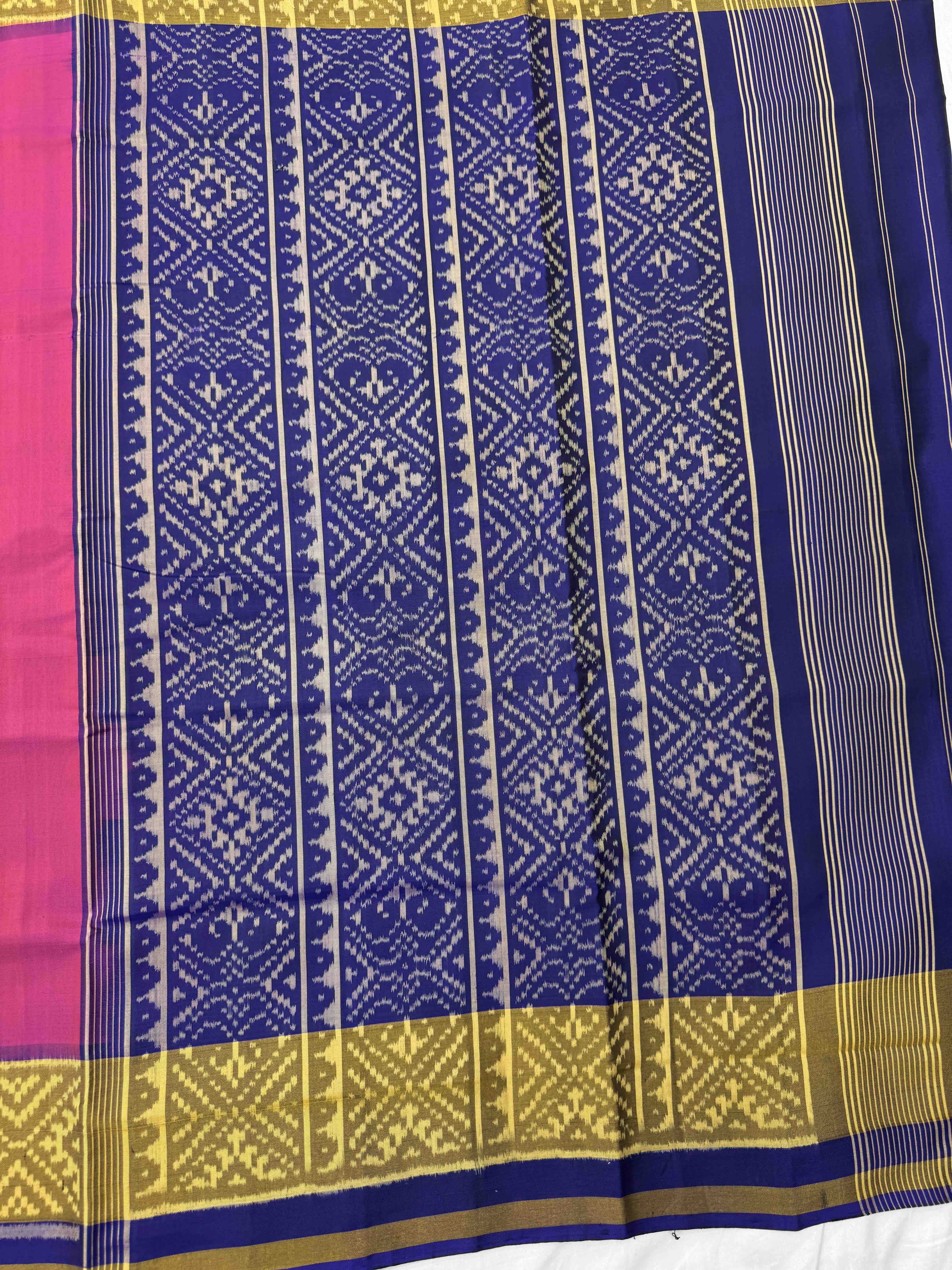 Blue & Pink Plain Patola Saree