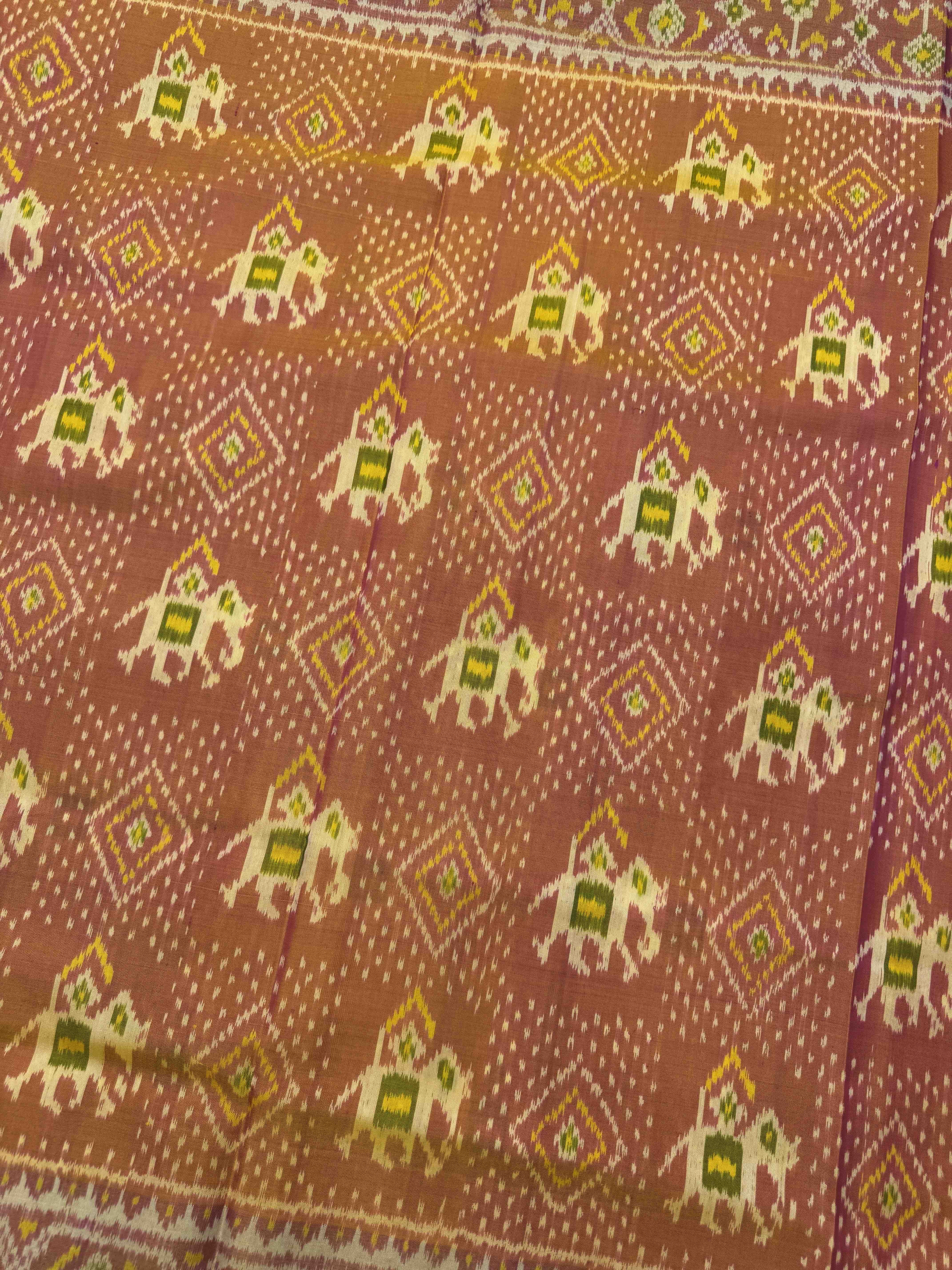 Peach Elephant Figure With Panchanda Patola Saree