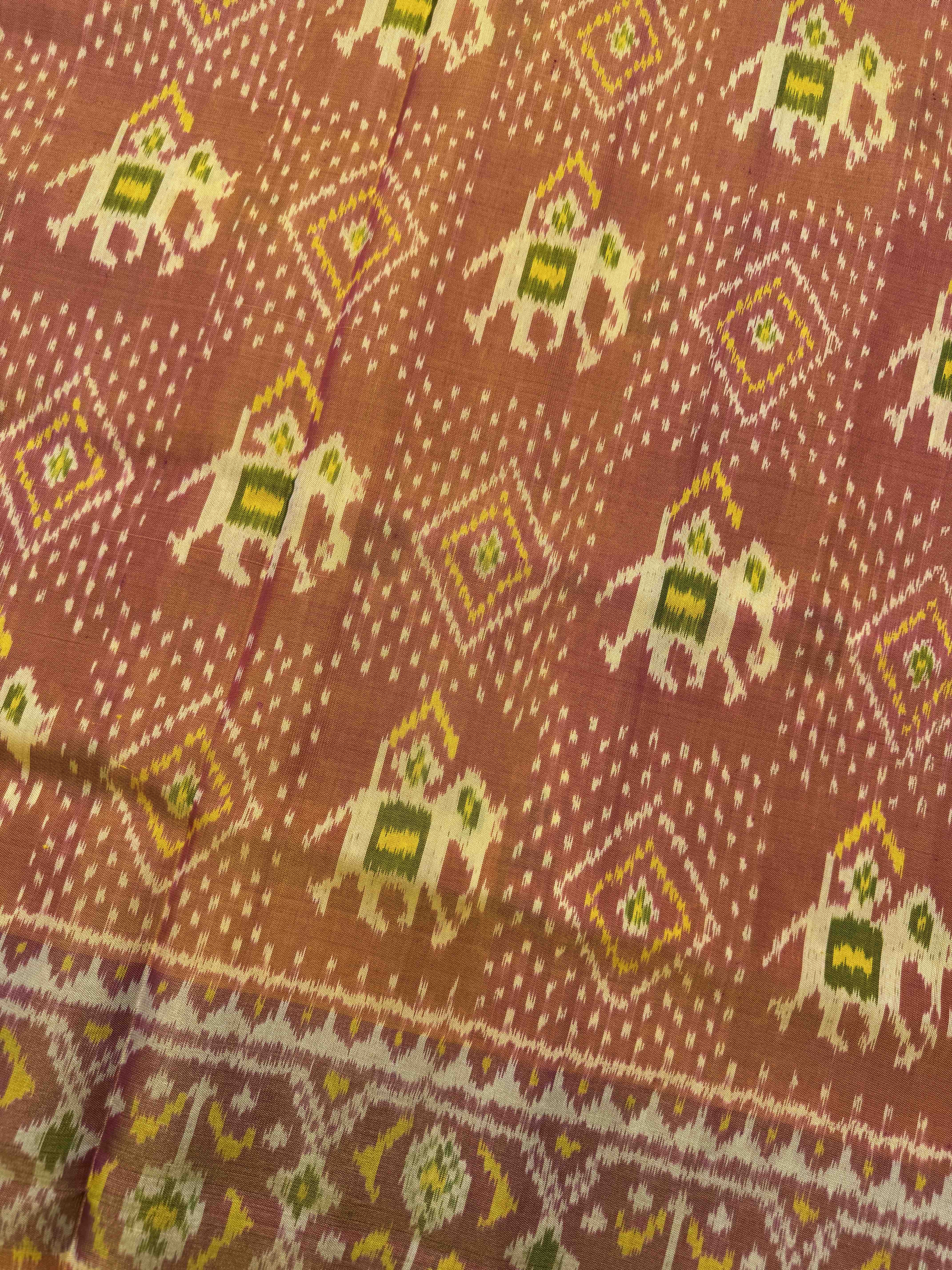 Peach Elephant Figure With Panchanda Patola Saree