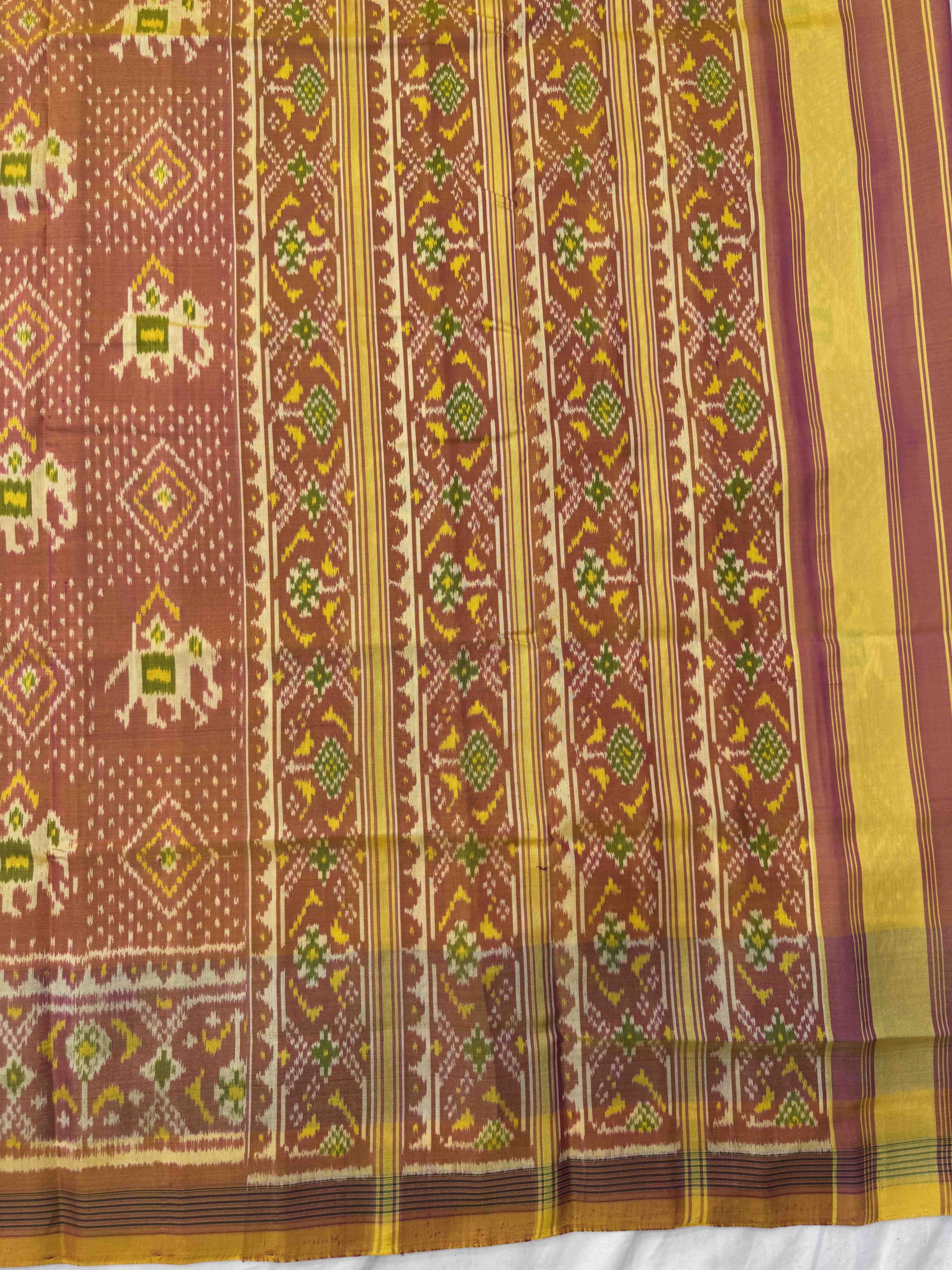 Peach Elephant Figure With Panchanda Patola Saree