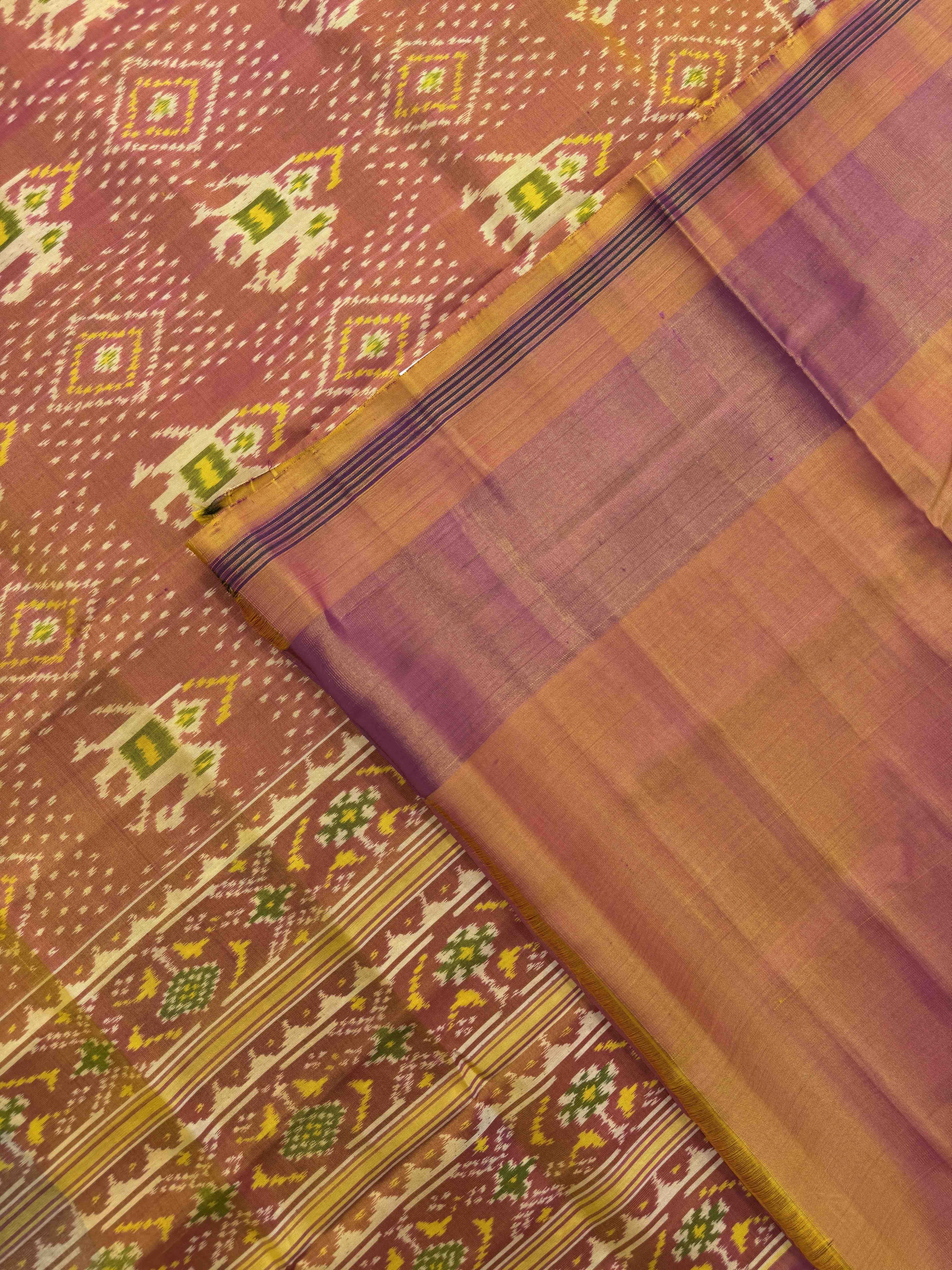 Peach Elephant Figure With Panchanda Patola Saree