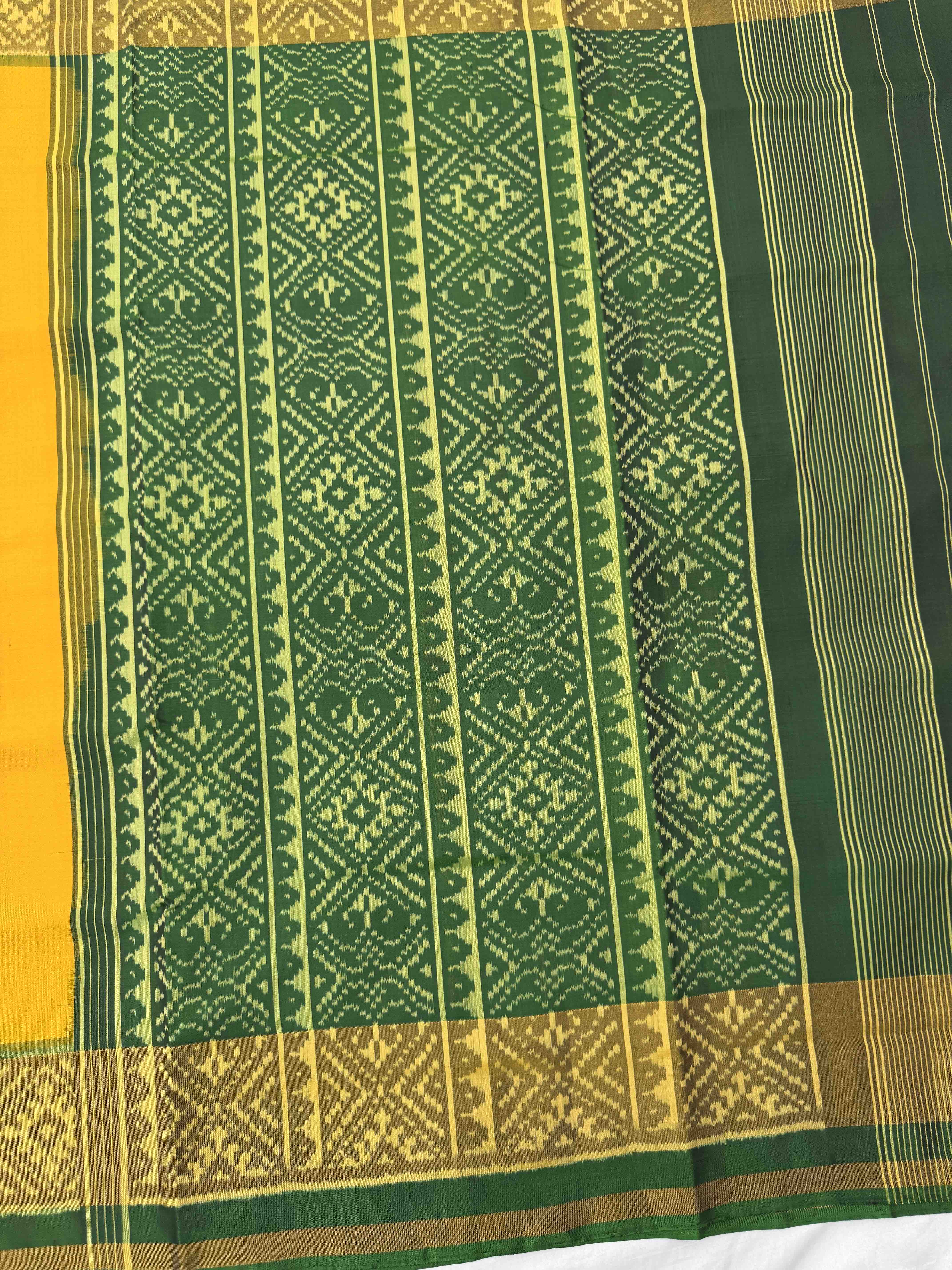 Green & Yellow Plain Patola Saree