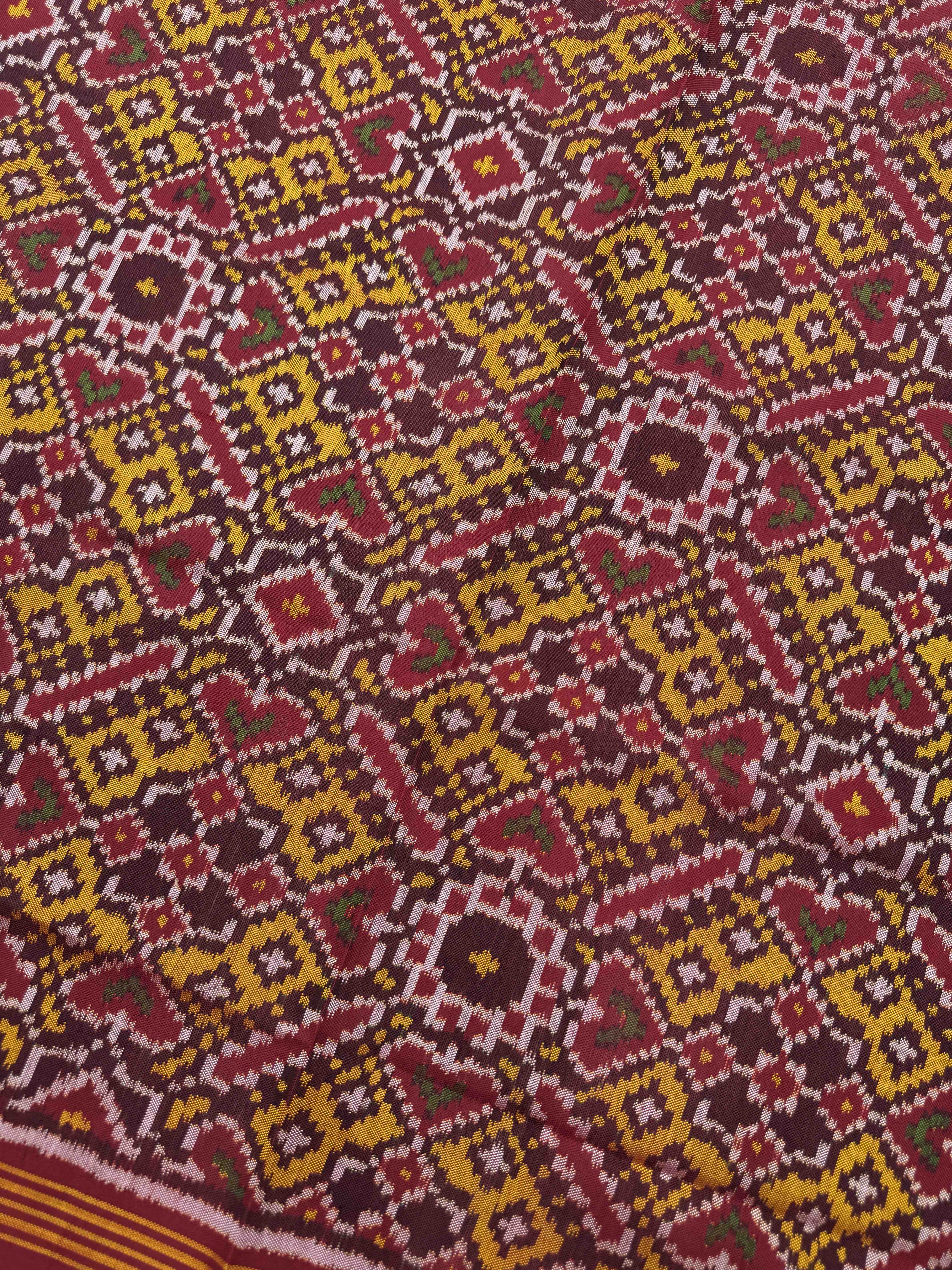 Red & Yellow Manekchowk Semi Double Ikat Patola Dupatta