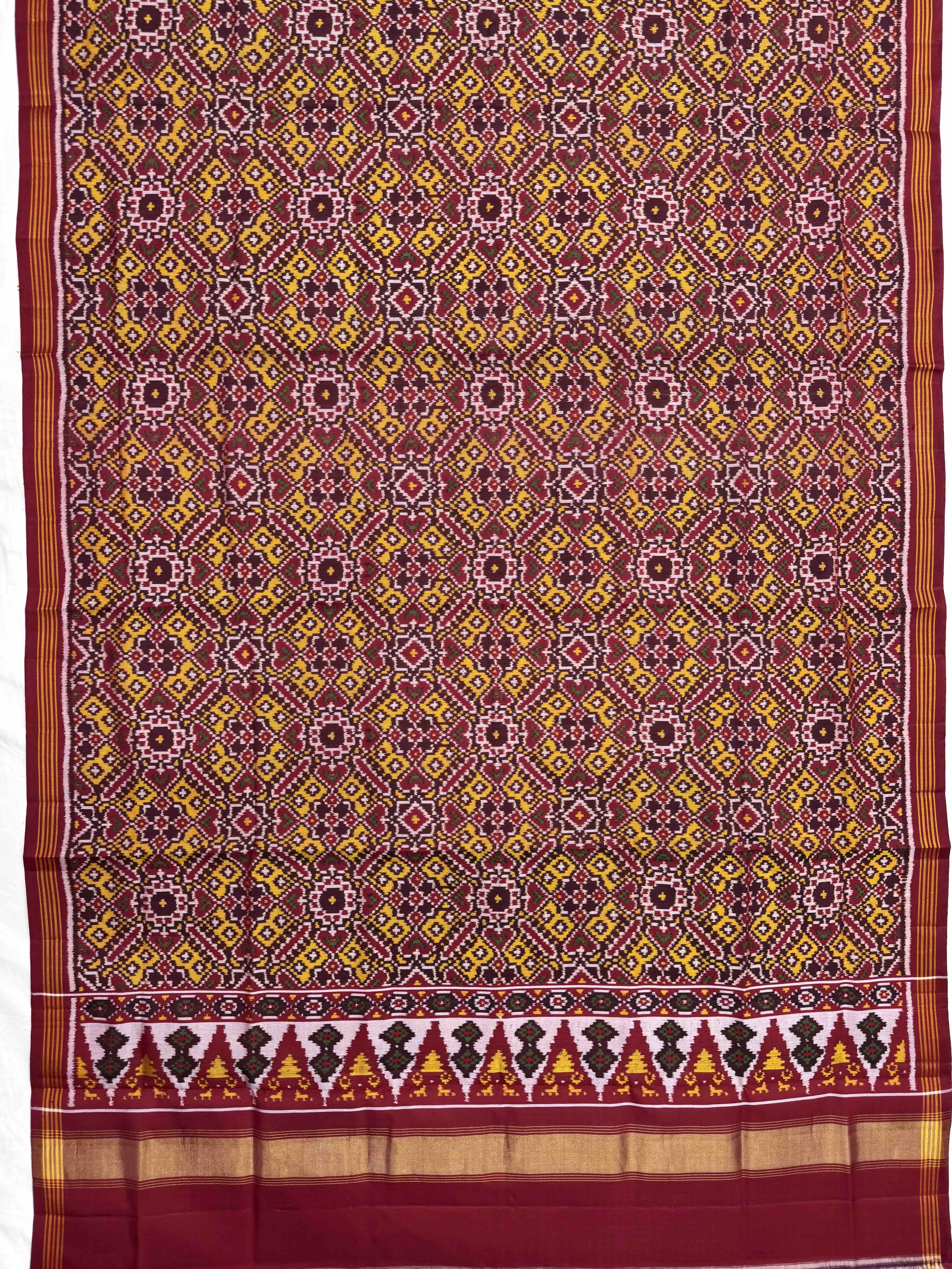 Red & Yellow Manekchowk Semi Double Ikat Patola Dupatta