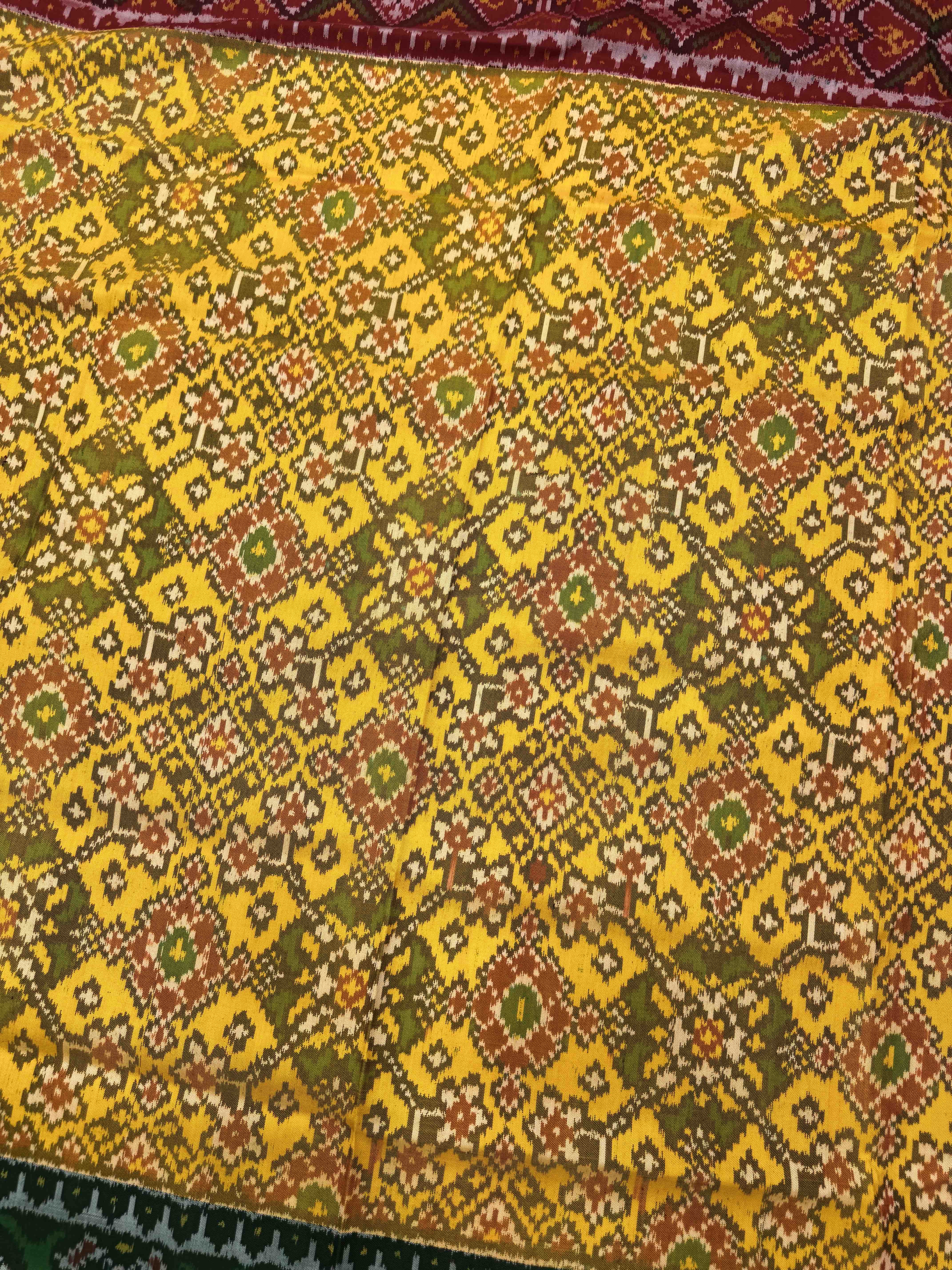 Yellow Ganga Jamuna Navratan with Multicolor Pallu Semi Double Ikat Patola Dupatta