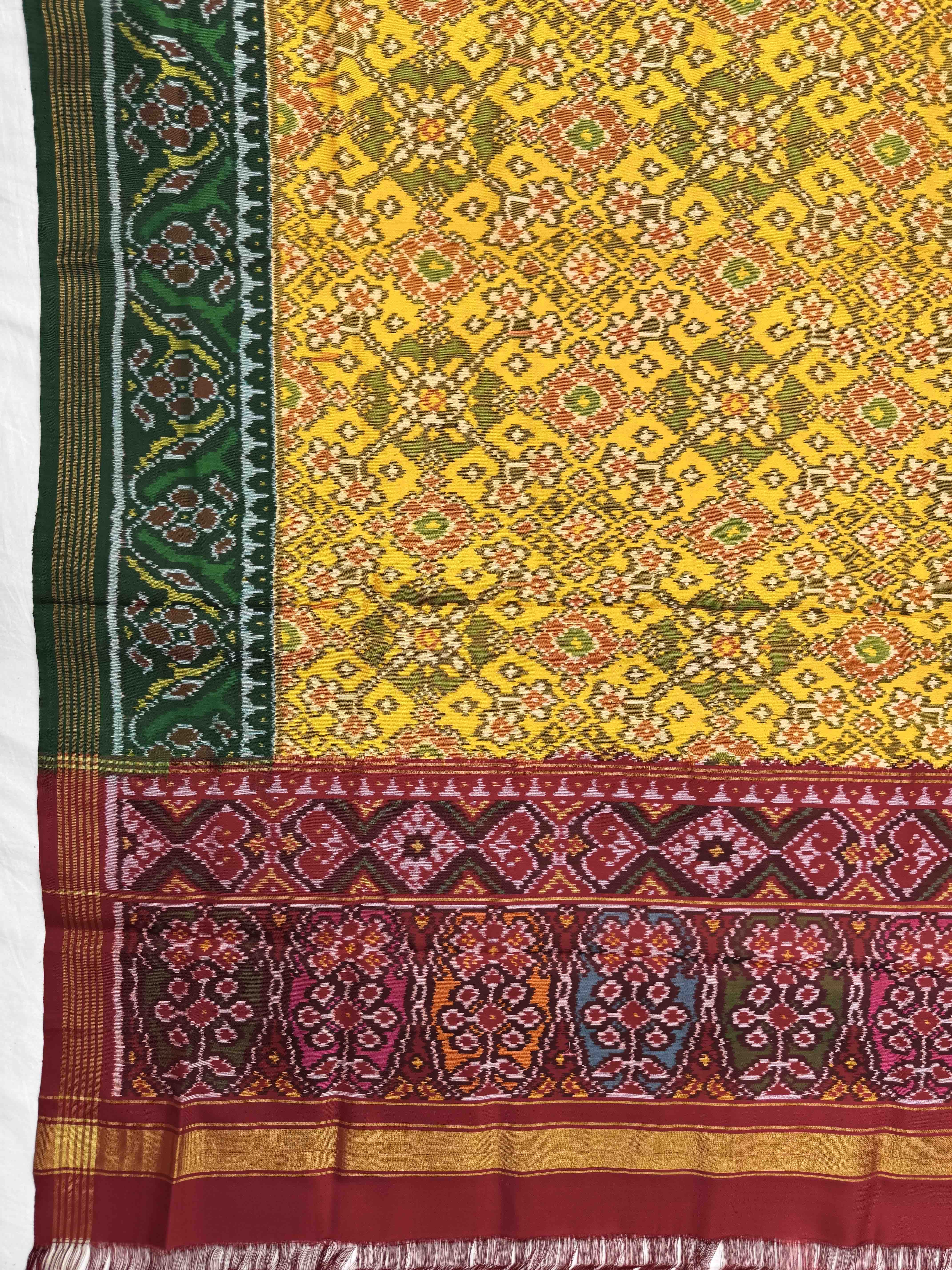 Yellow Ganga Jamuna Navratan with Multicolor Pallu Semi Double Ikat Patola Dupatta