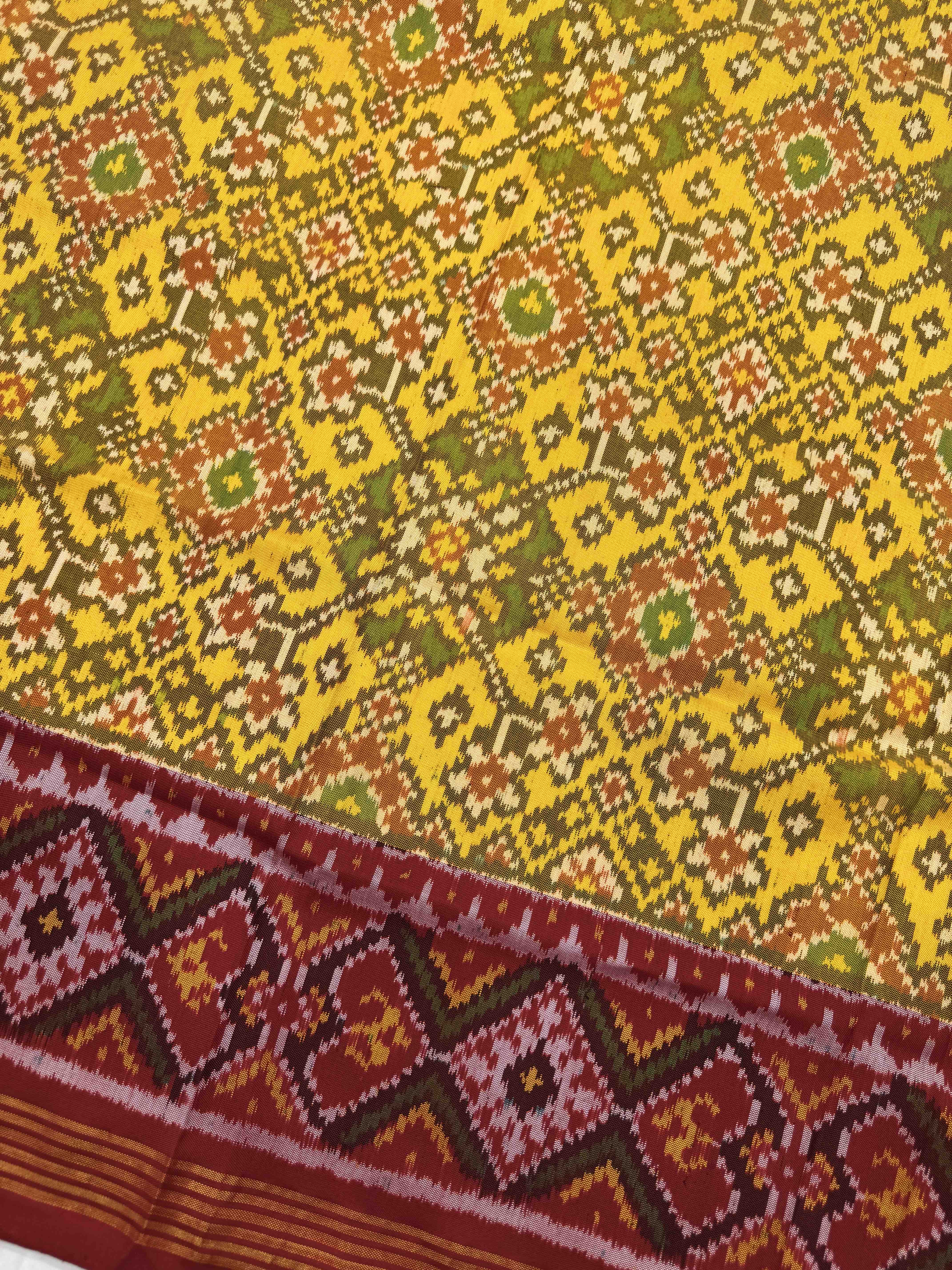 Yellow Ganga Jamuna Navratan with Multicolor Pallu Semi Double Ikat Patola Dupatta