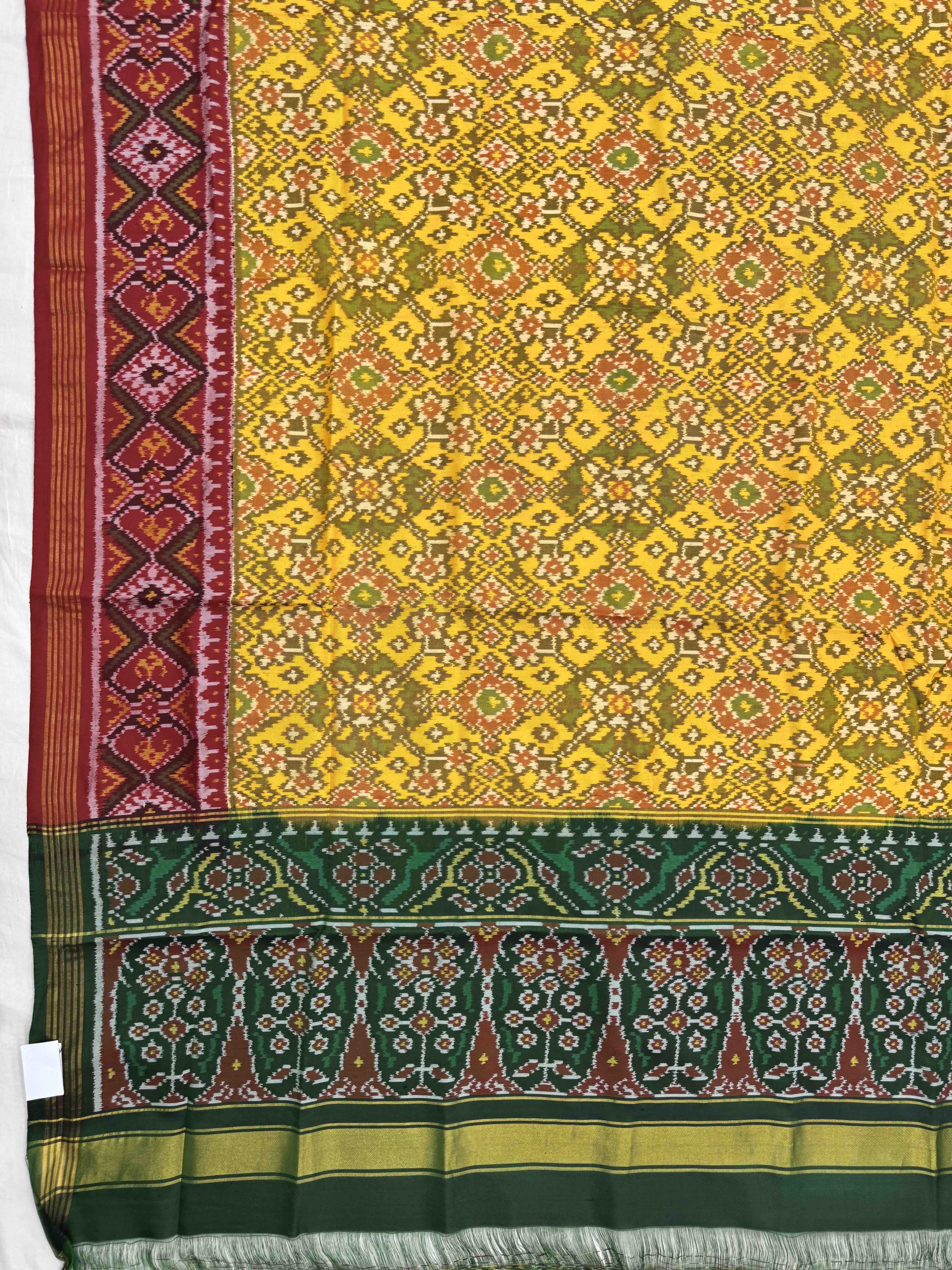 Yellow Ganga Jamuna Navratan with Multicolor Pallu Semi Double Ikat Patola Dupatta