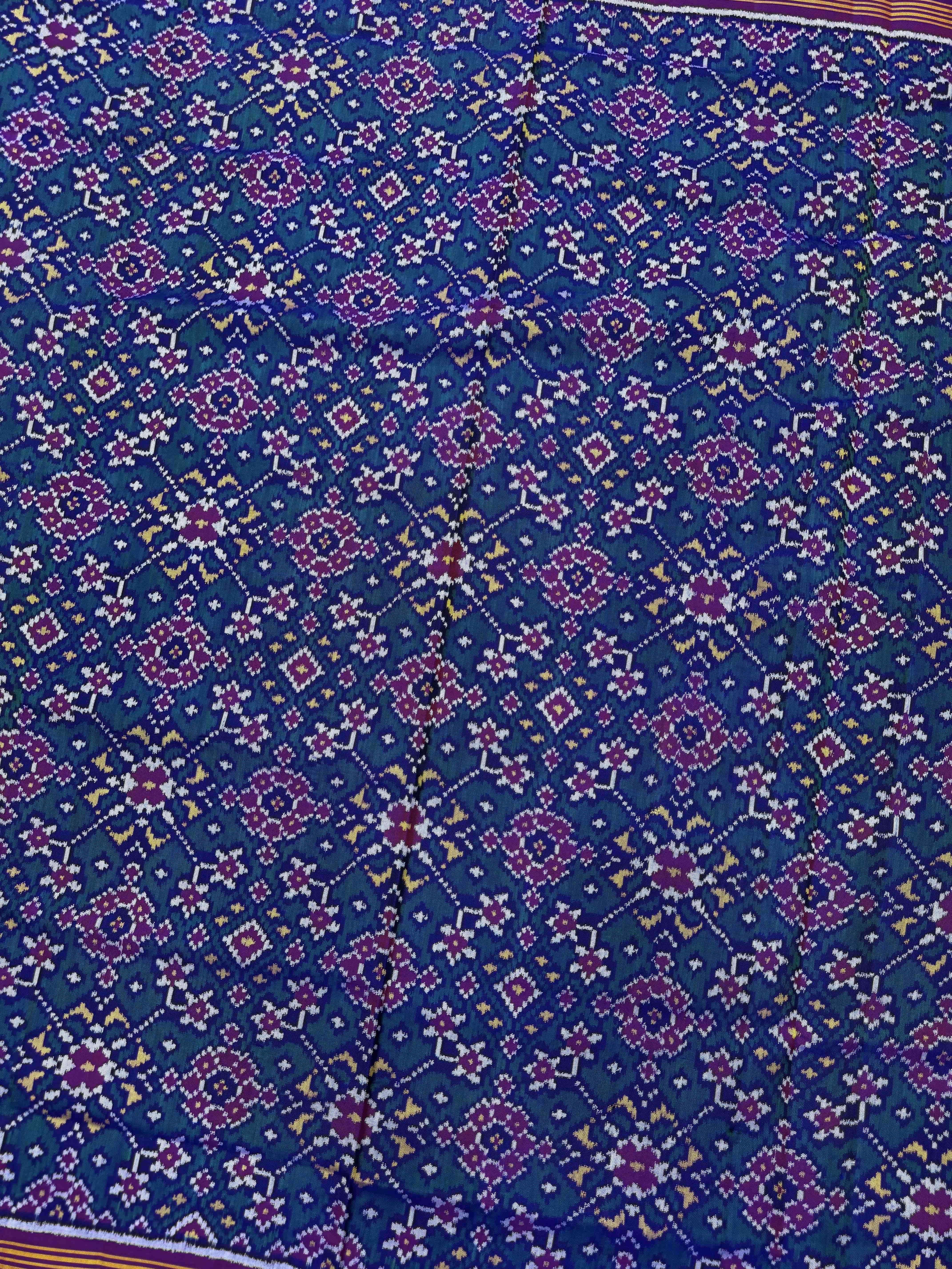 Purple & Peacock Green Navratan Semi Double Ikat Patola Dupatta