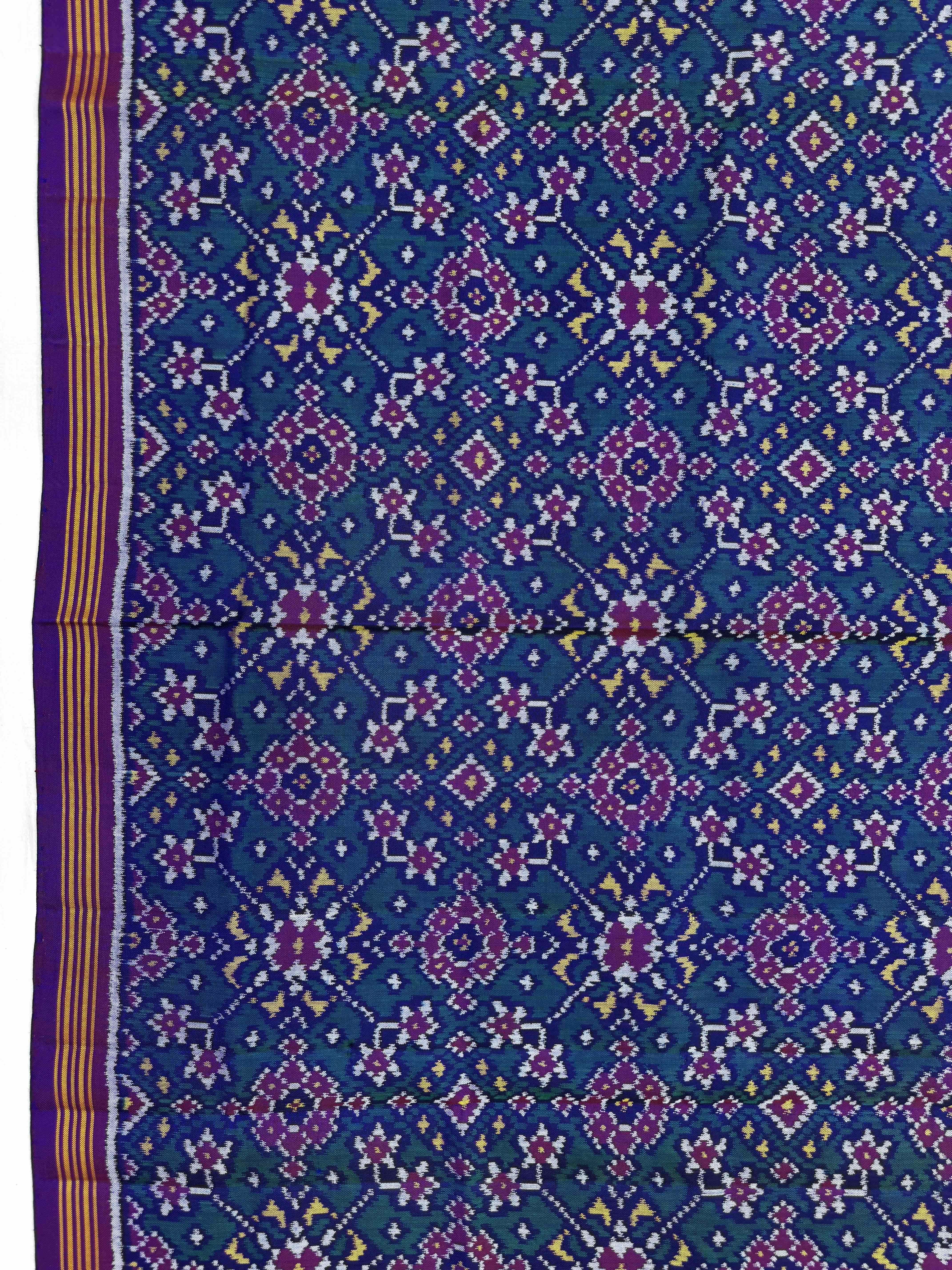 Purple & Peacock Green Navratan Semi Double Ikat Patola Dupatta
