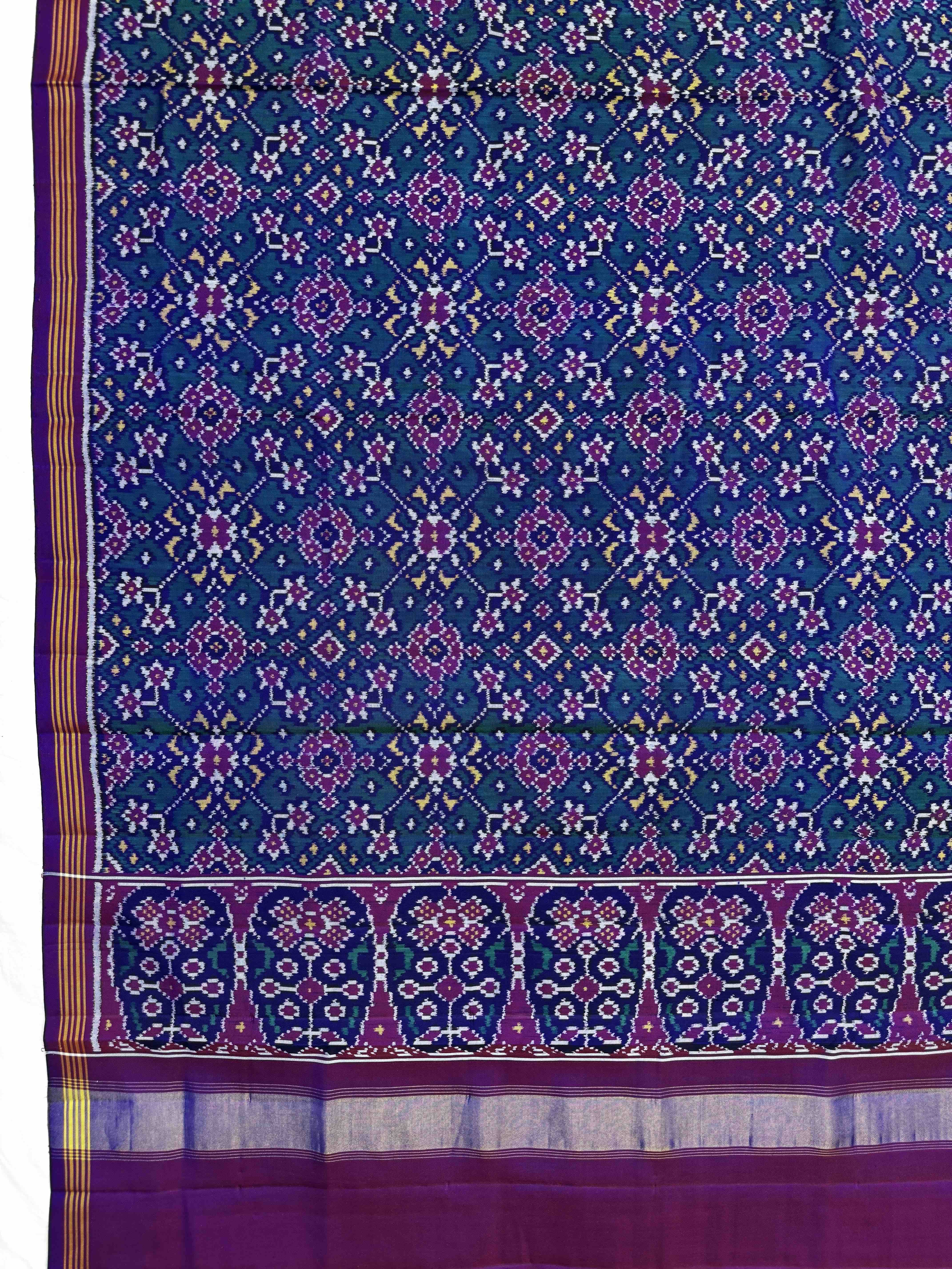 Purple & Peacock Green Navratan Semi Double Ikat Patola Dupatta
