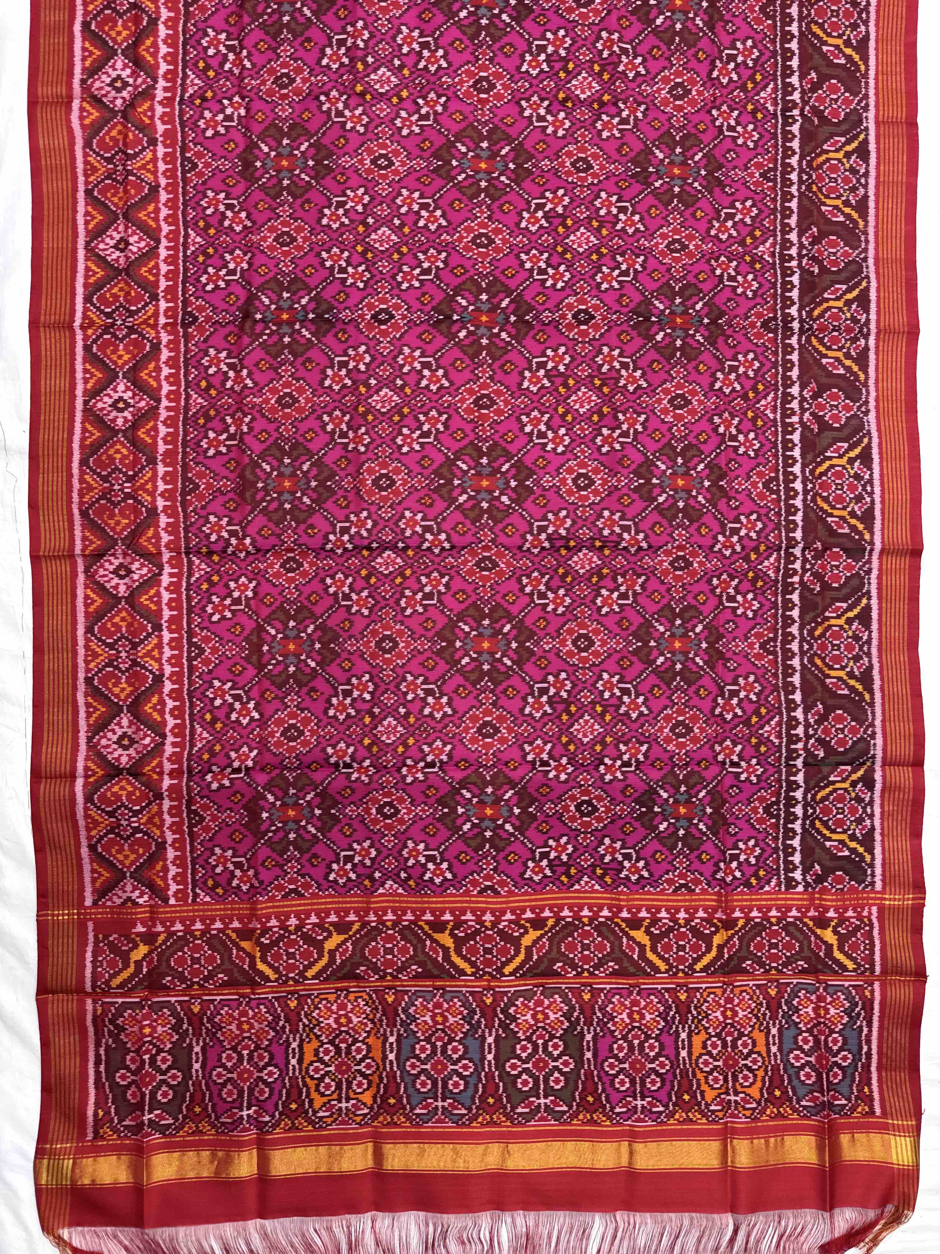 Red & Pink Navratan Semi Double Ikat Patola Dupatta