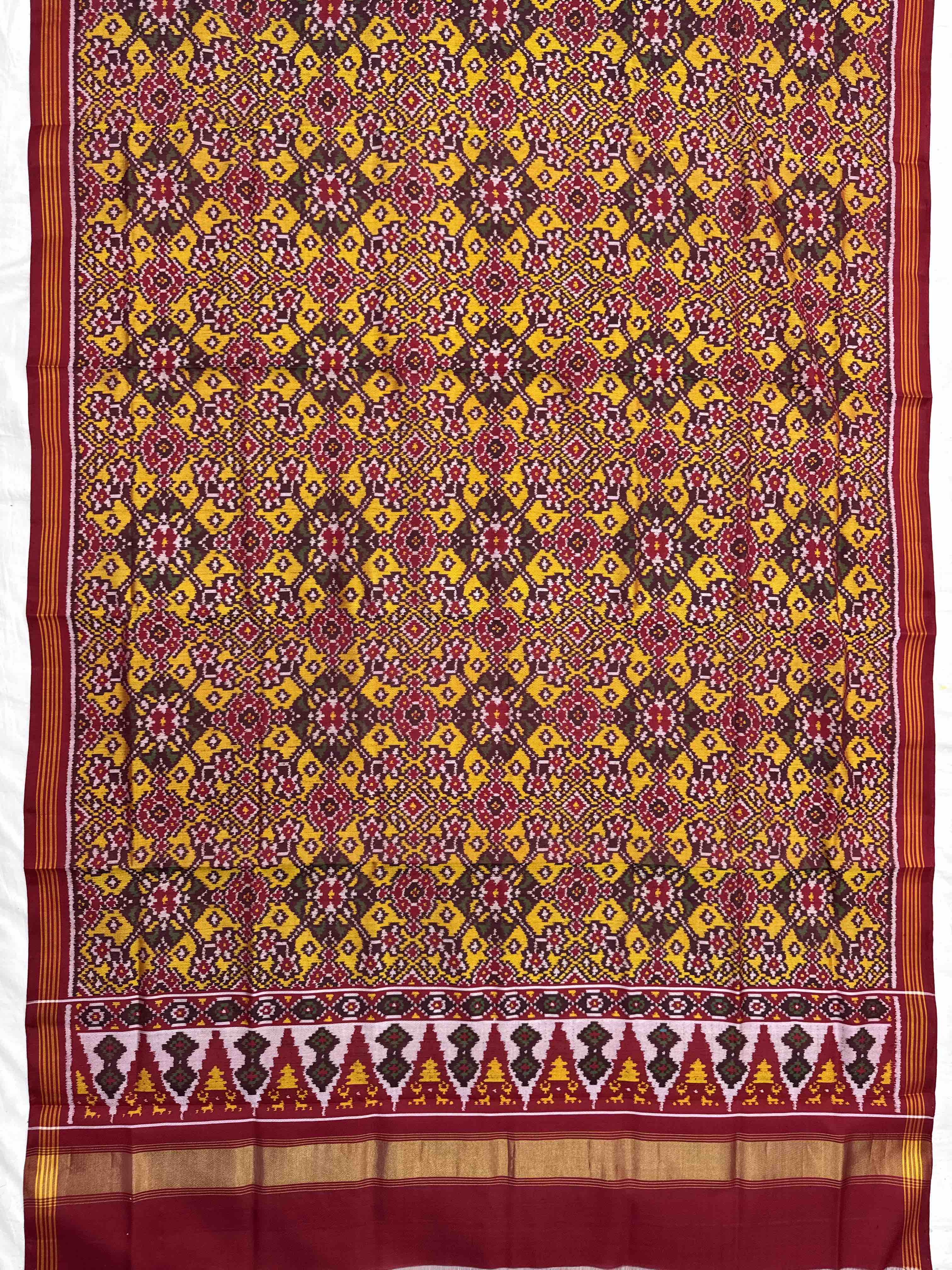 Red & Yellow Navratan Semi Doulble Ikat Patola Dupatta