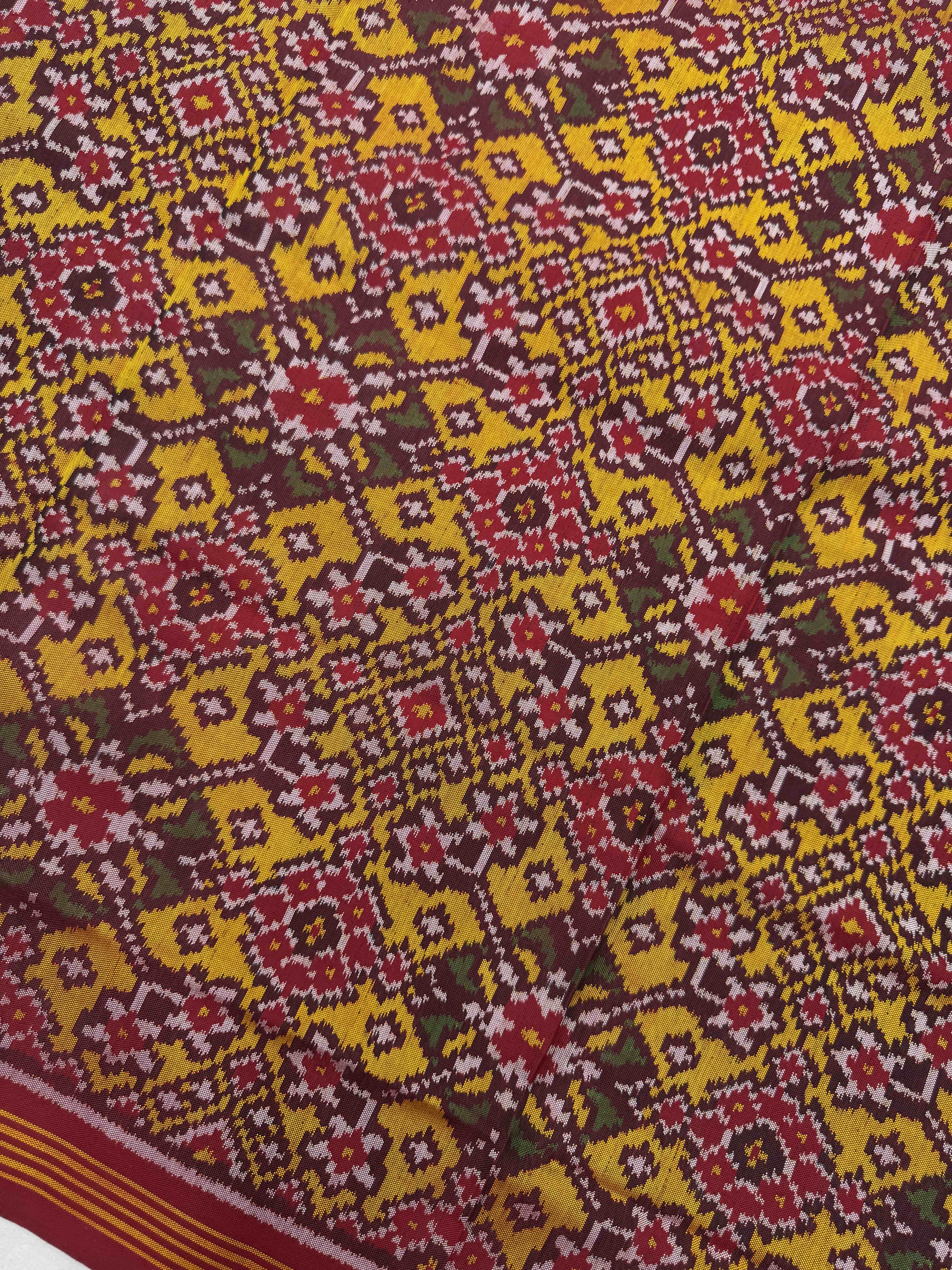 Red & Yellow Navratan Semi Doulble Ikat Patola Dupatta