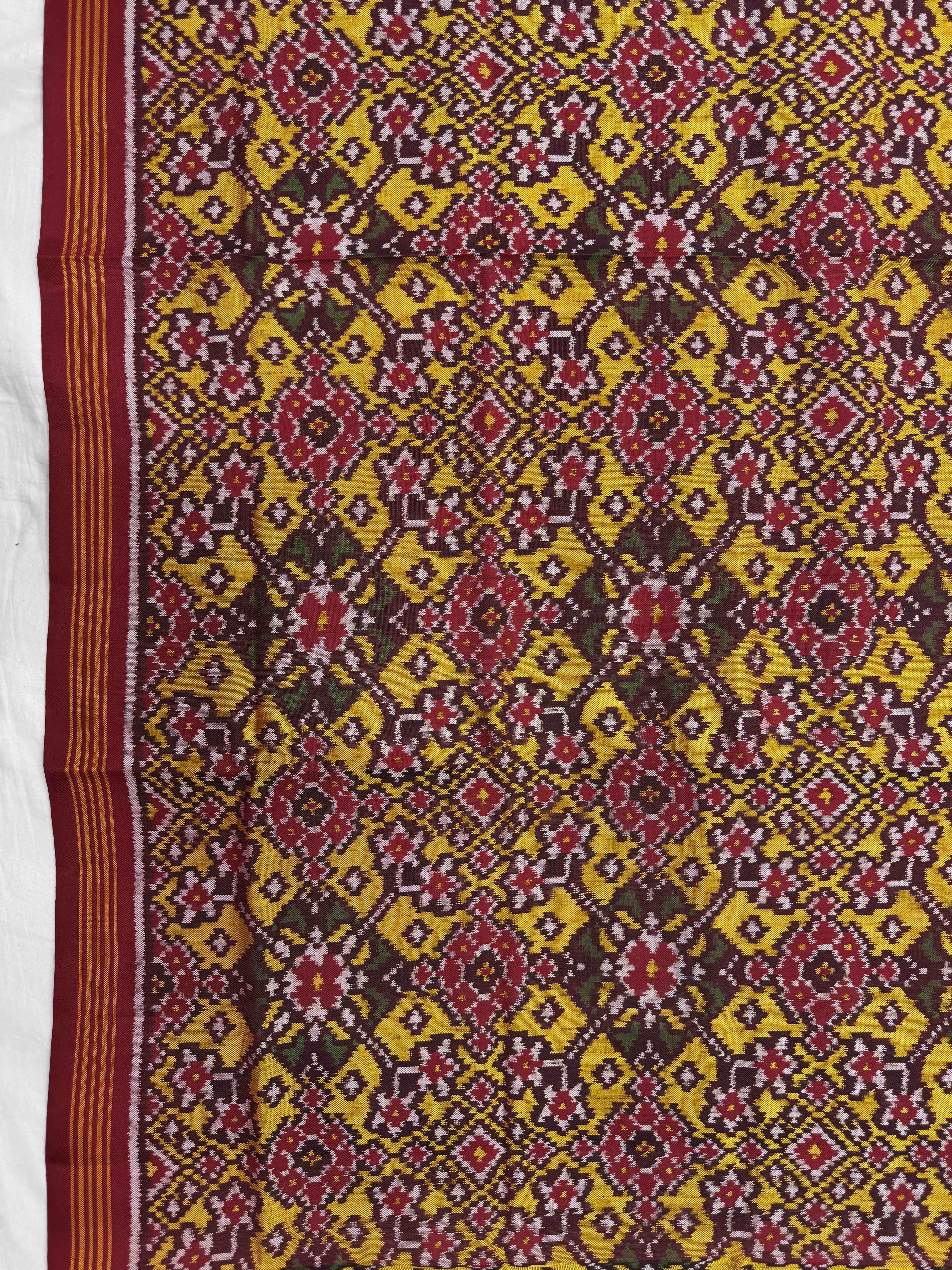 Red & Yellow Navratan Semi Doulble Ikat Patola Dupatta
