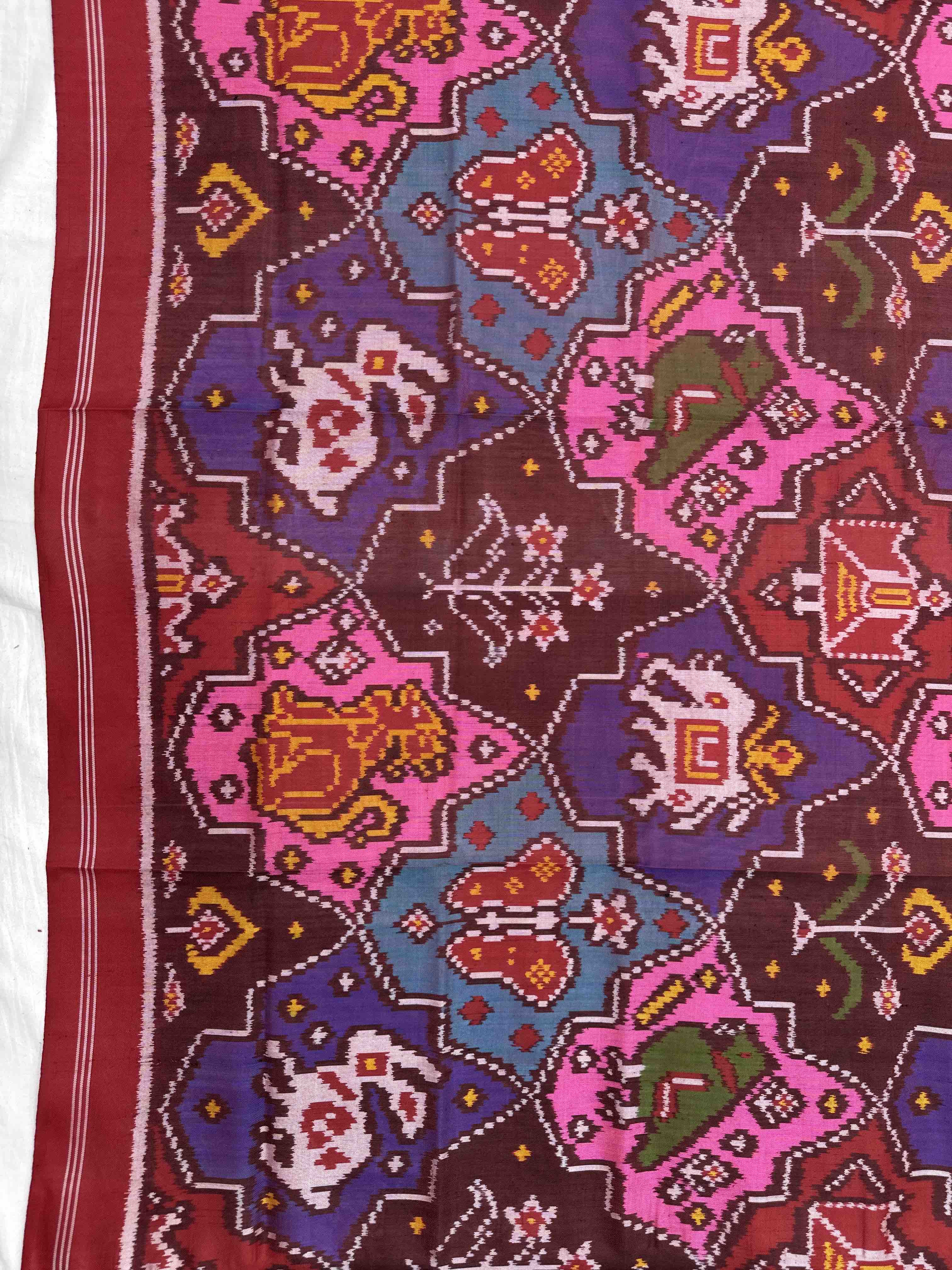 Red & Multicolor Fancy Narikunj Semi Double Ikat Patola Dupatta