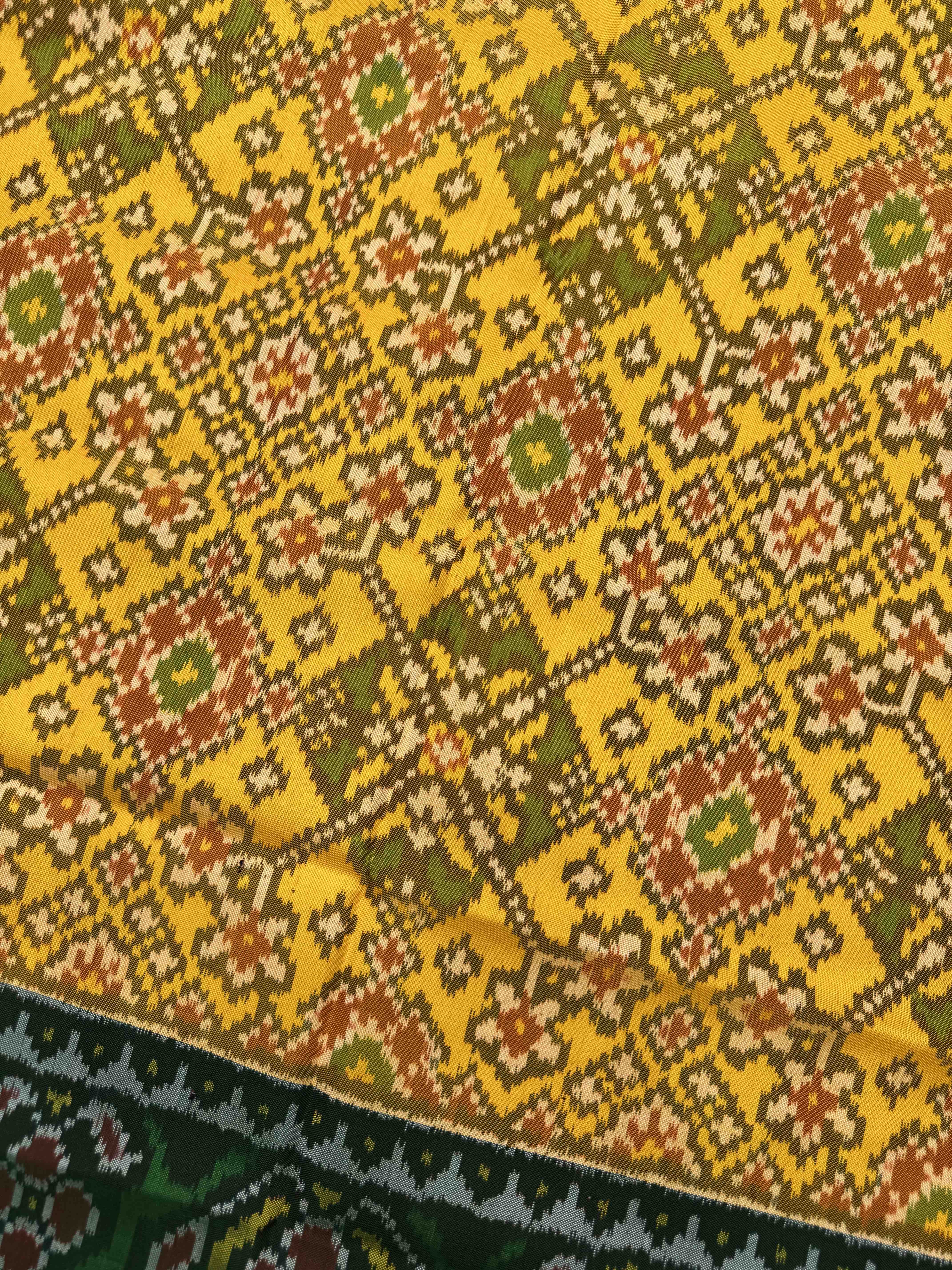 Yellow Ganga Jamuna Navratan Semi Double Ikat Patola Dupatta