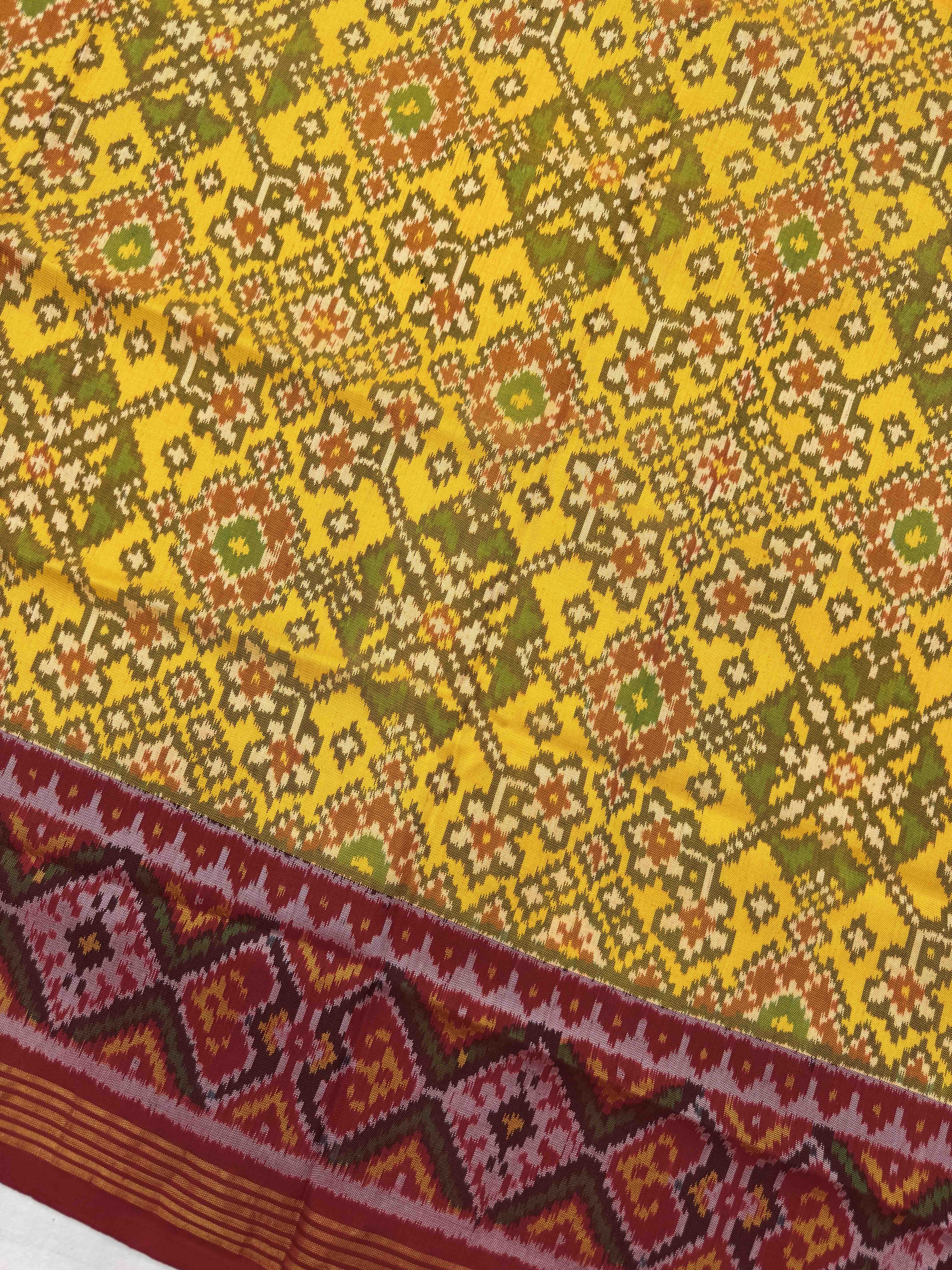Yellow Ganga Jamuna Navratan Semi Double Ikat Patola Dupatta