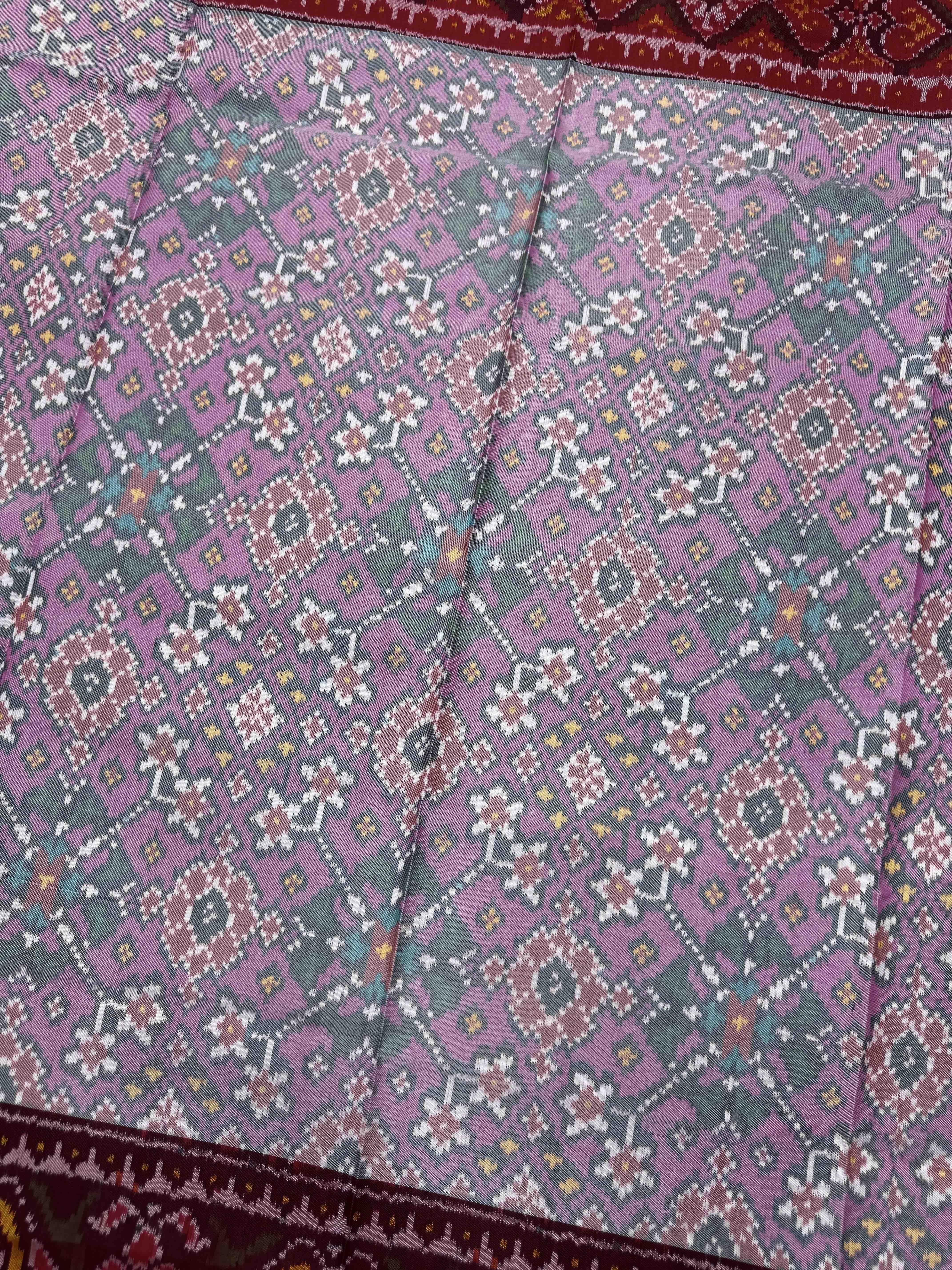Red & Light Pink Navratan with Multicolor Pallu Semi Double Ikat Patola Dupatta