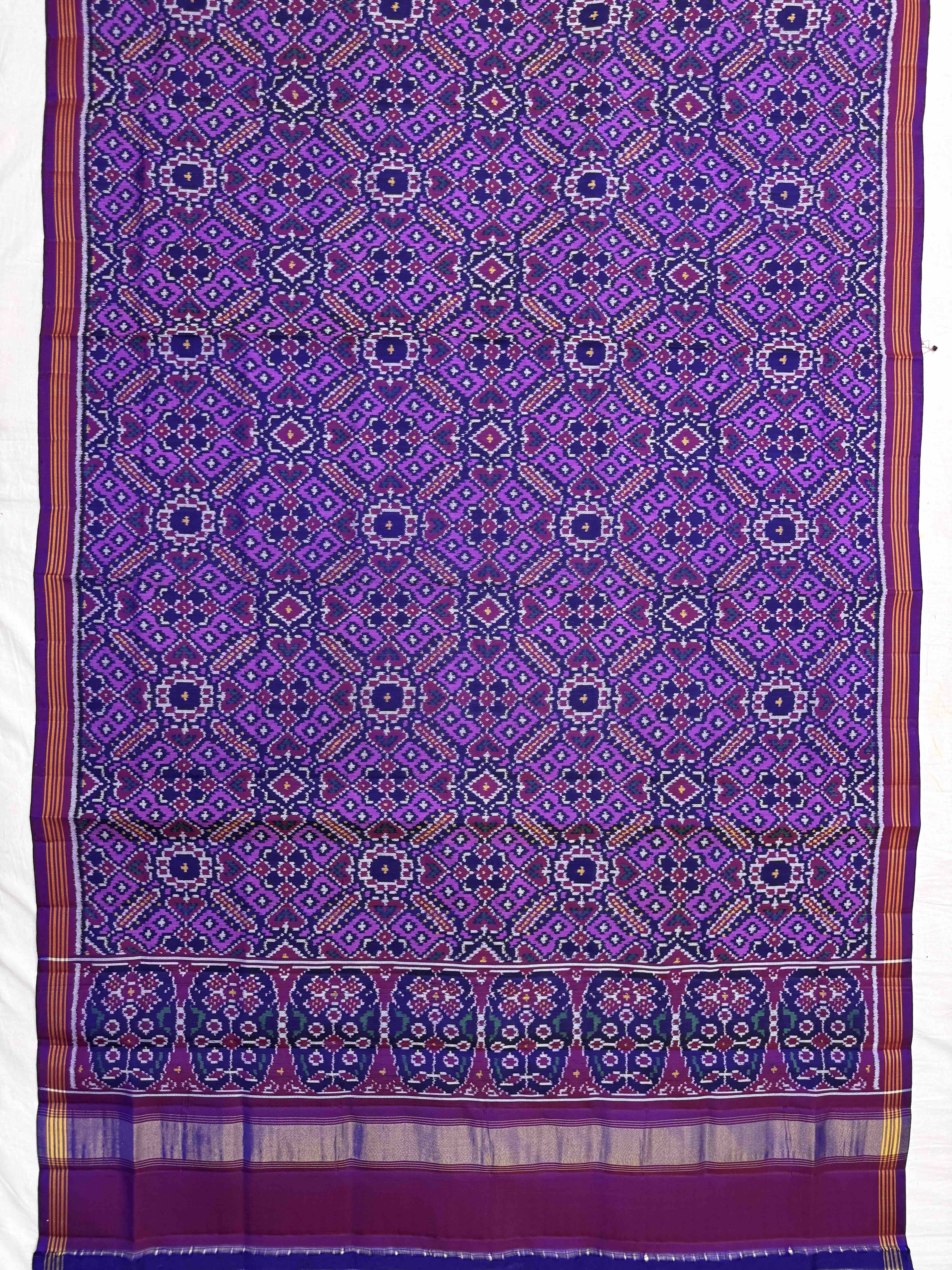 Purple Blue & LIght Purple Manekchowk Semi Double Ikat Patola Dupatta