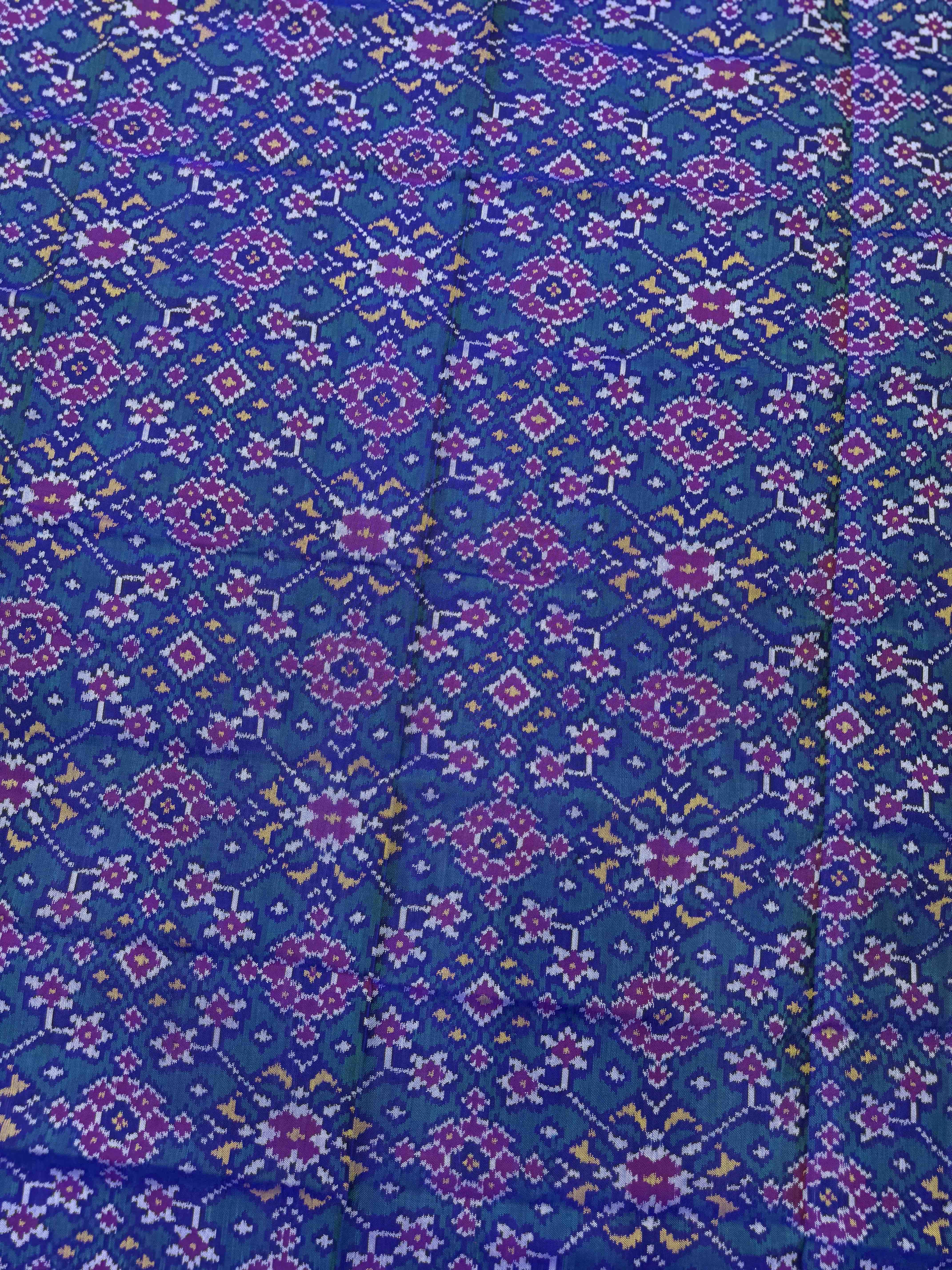 Purple & Peacock Green Navratan Semi Double Ikat Patola Dupatta