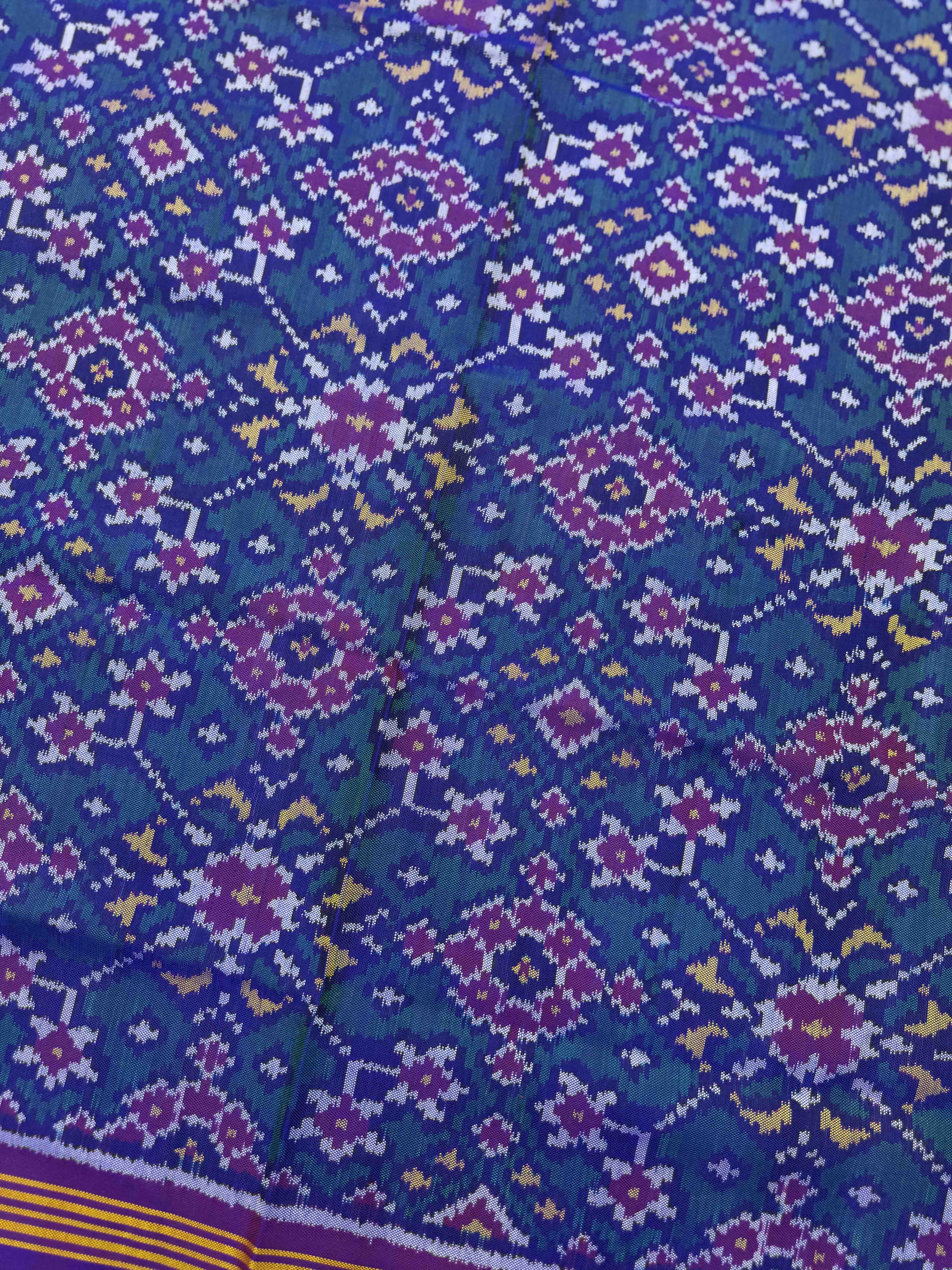 Purple & Peacock Green Navratan Semi Double Ikat Patola Dupatta