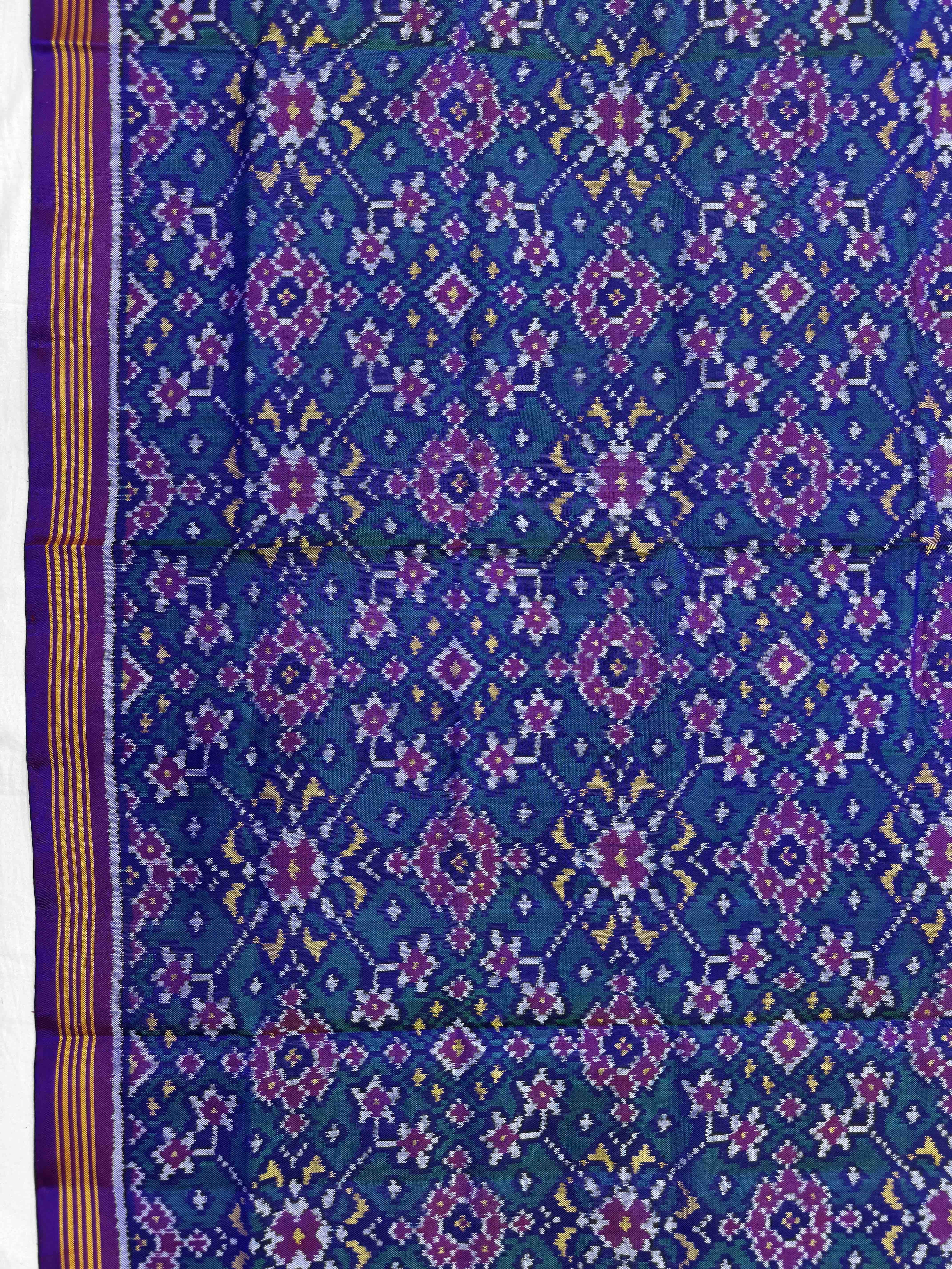 Purple & Peacock Green Navratan Semi Double Ikat Patola Dupatta