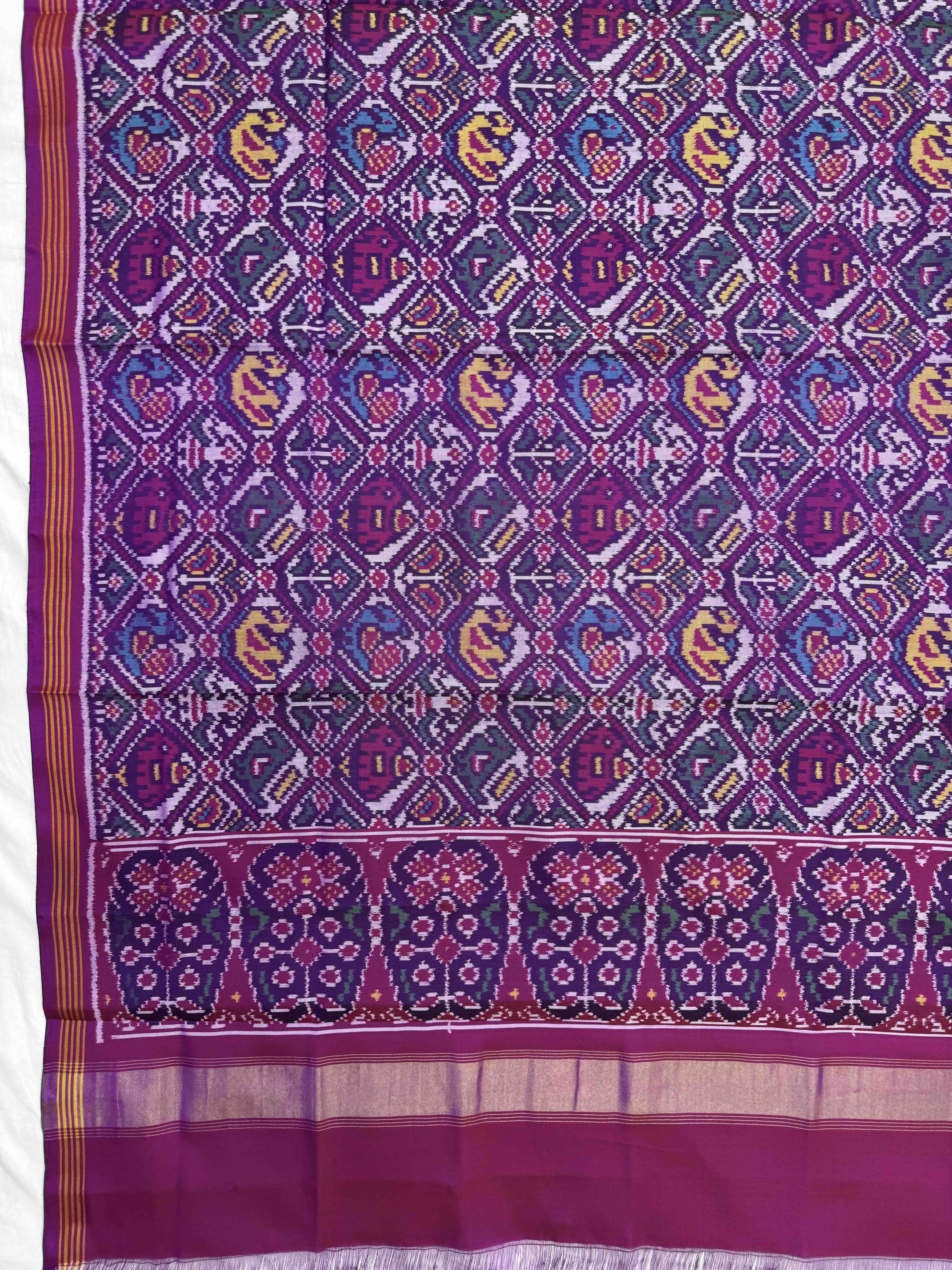 Magenta & White Small Narikunj Semi Double Ikat Patola Dupatta