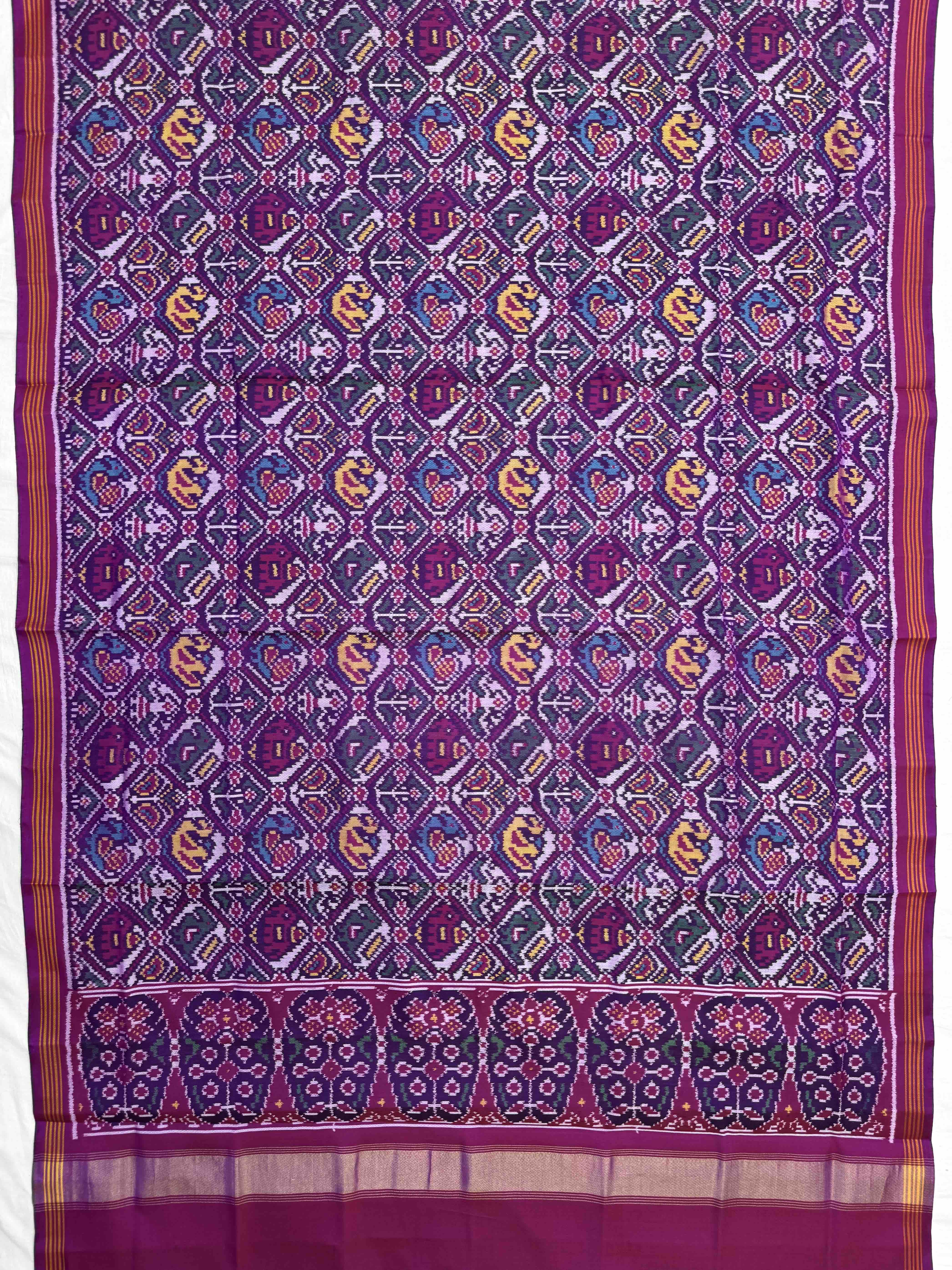 Magenta & White Small Narikunj Semi Double Ikat Patola Dupatta