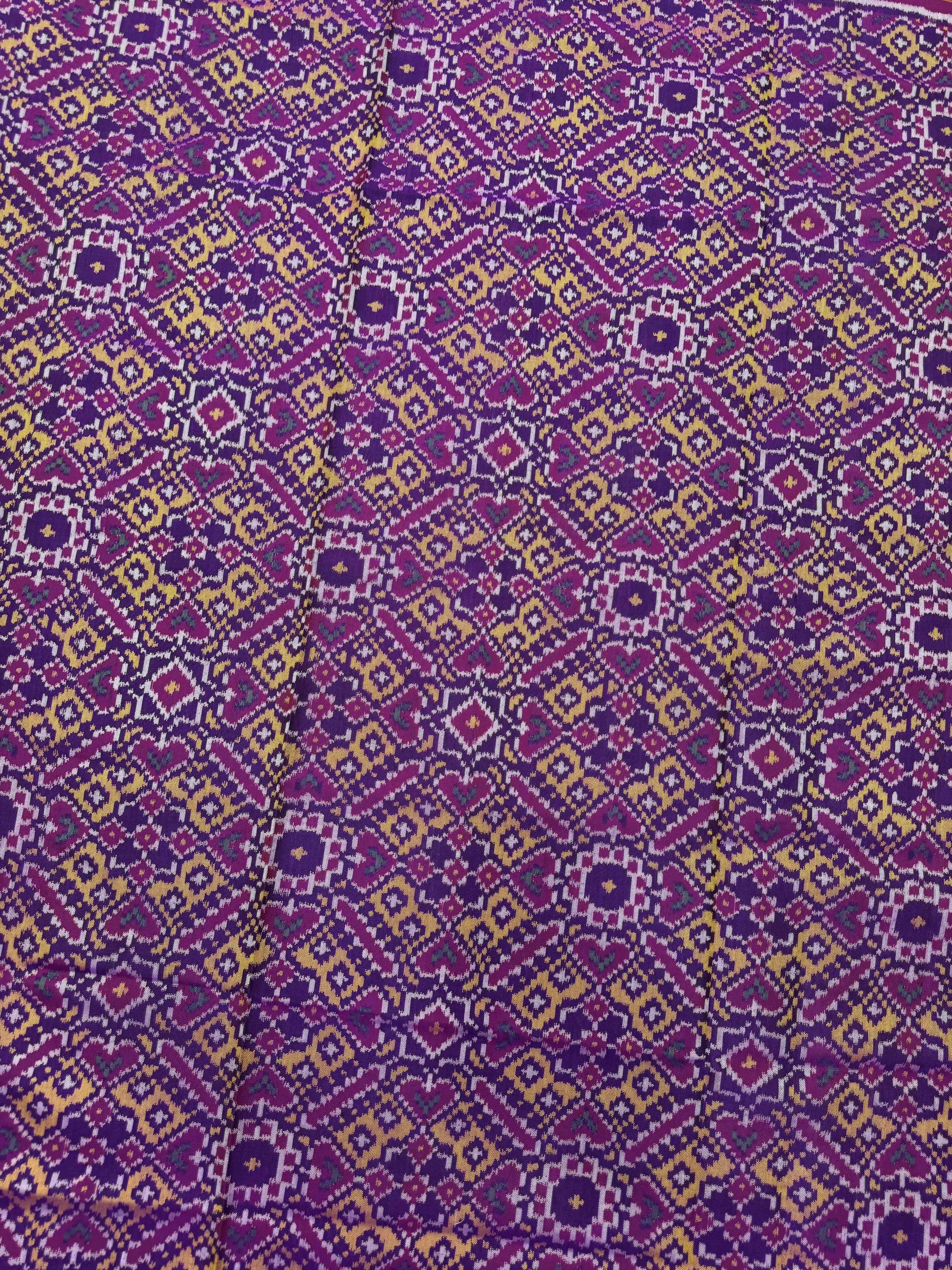 Magenta Purple & Yellow Manekchowk Semi Double Ikat Patola Dupatta