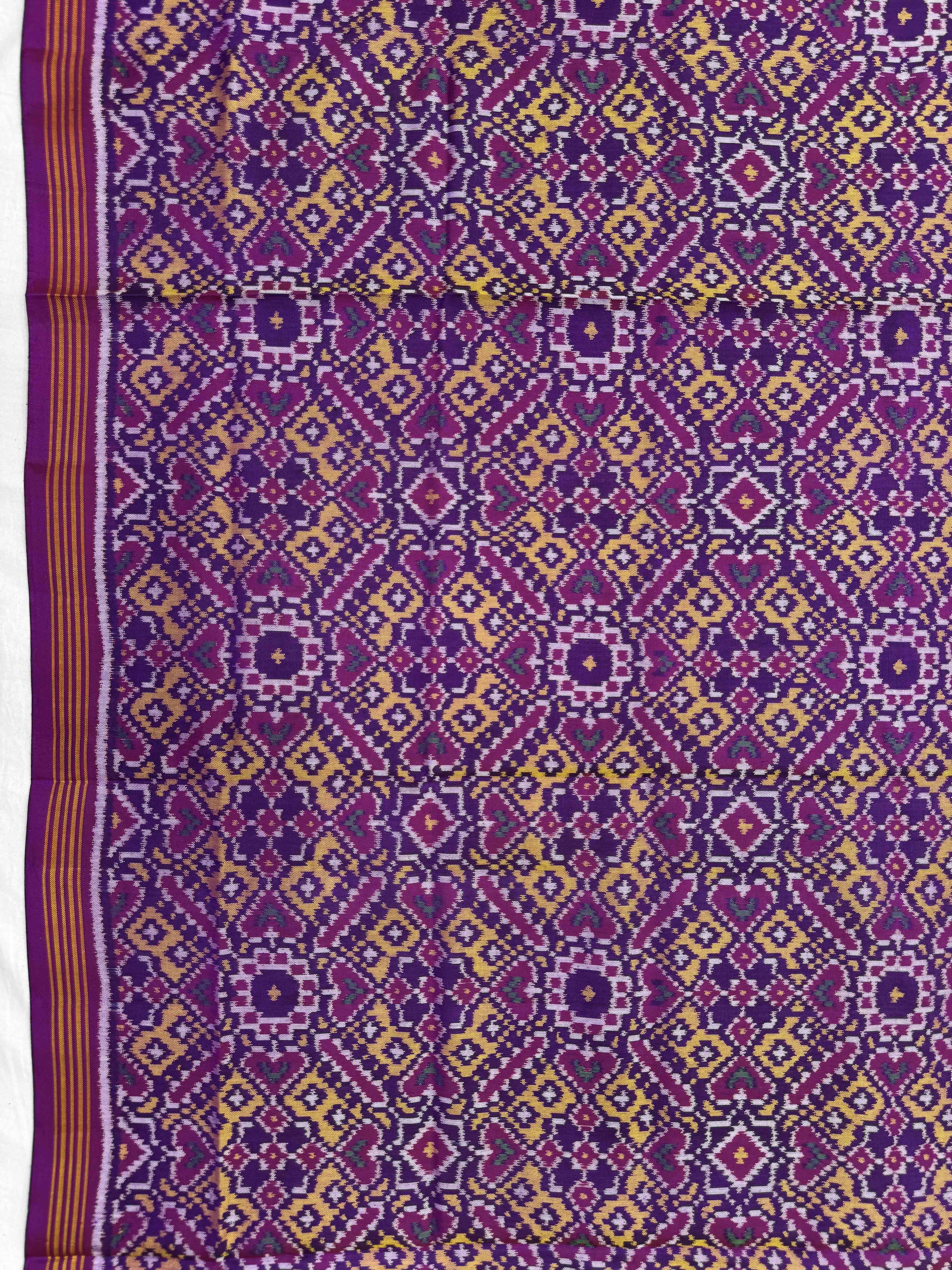 Magenta Purple & Yellow Manekchowk Semi Double Ikat Patola Dupatta