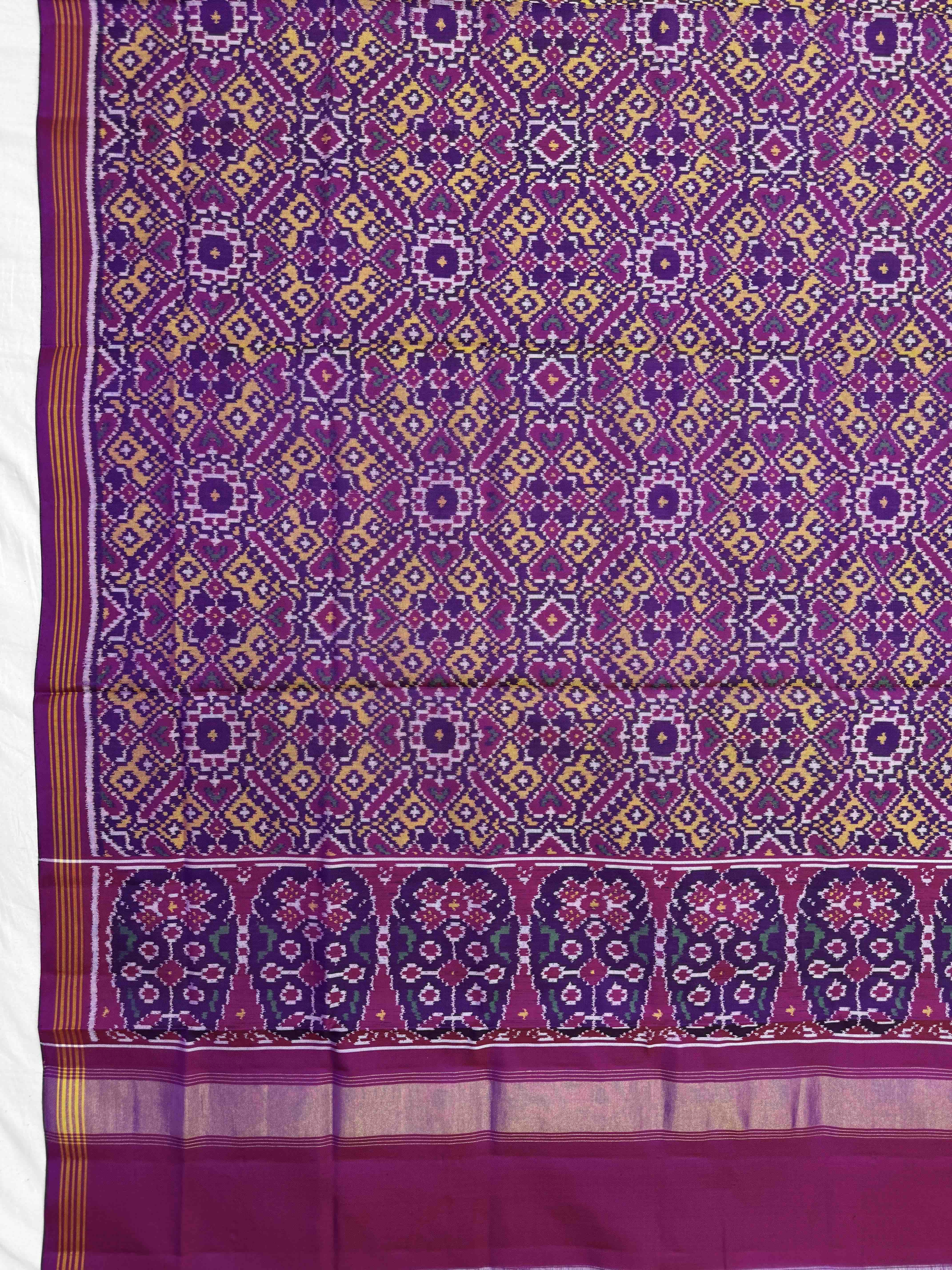Magenta Purple & Yellow Manekchowk Semi Double Ikat Patola Dupatta