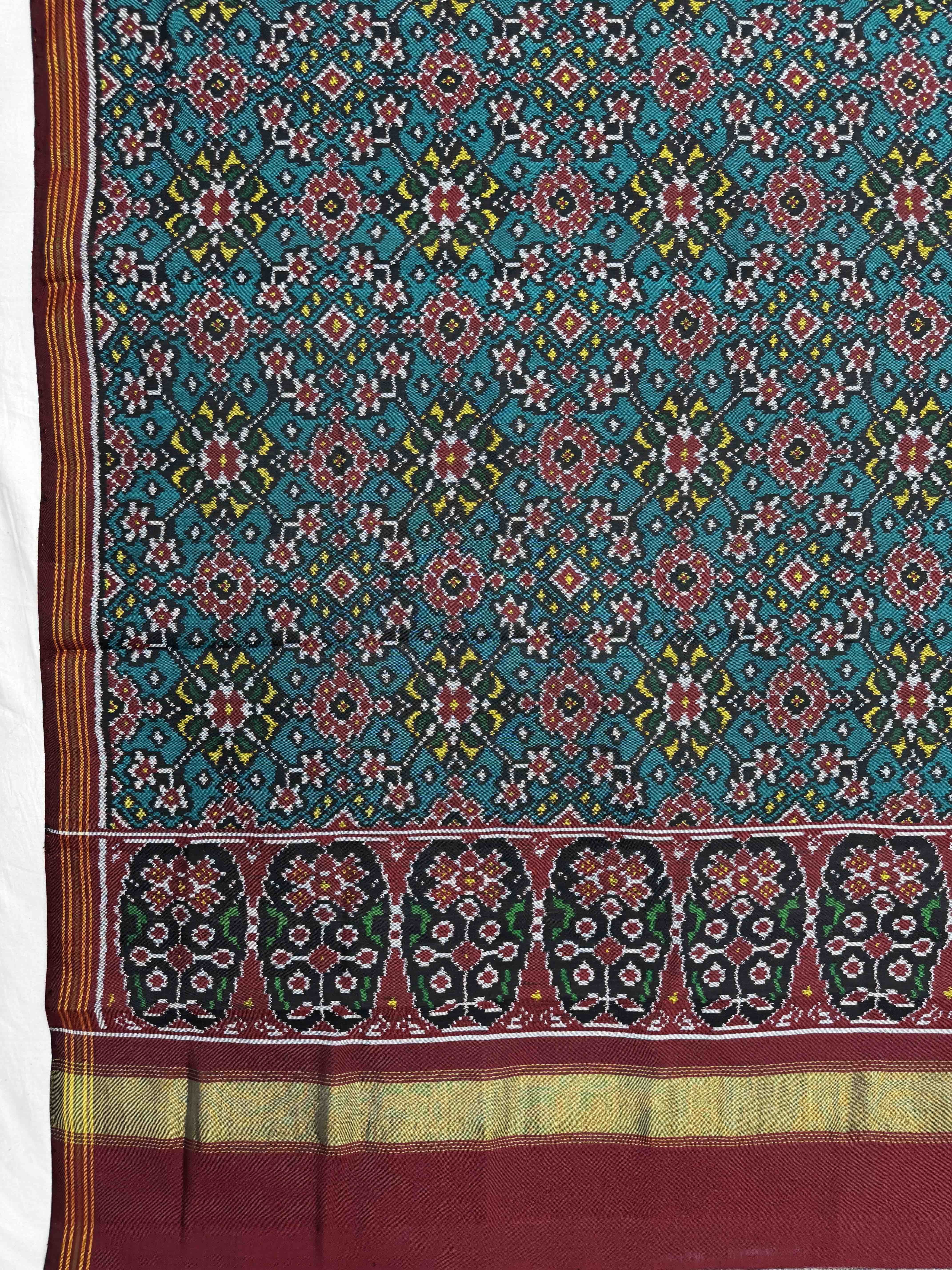 Maroon & Turquoise Navratan Semi Double Ikat Patola Dupatta