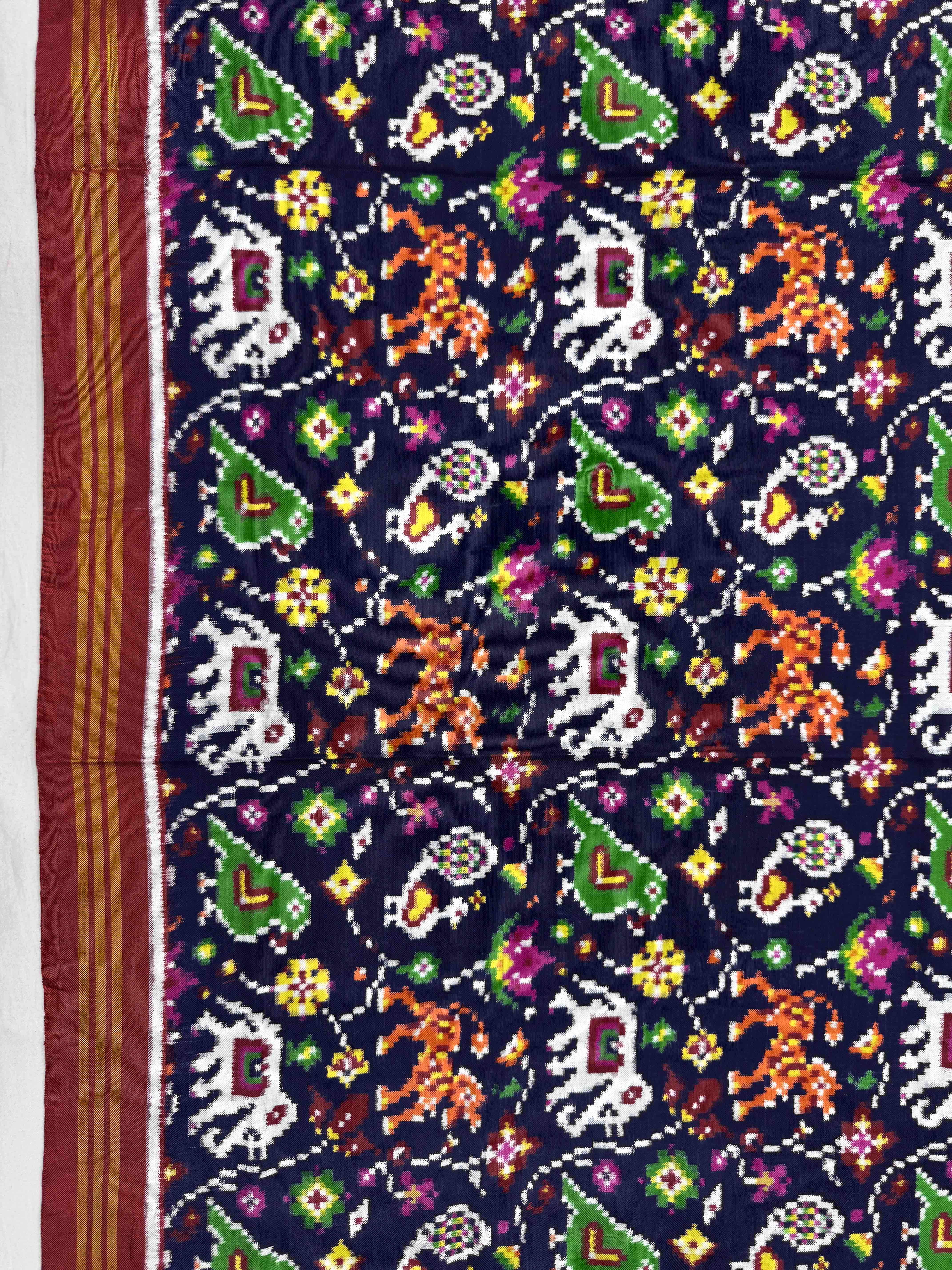 Red & Navy Blue Narikunj Double Ikat Patola Dupatta
