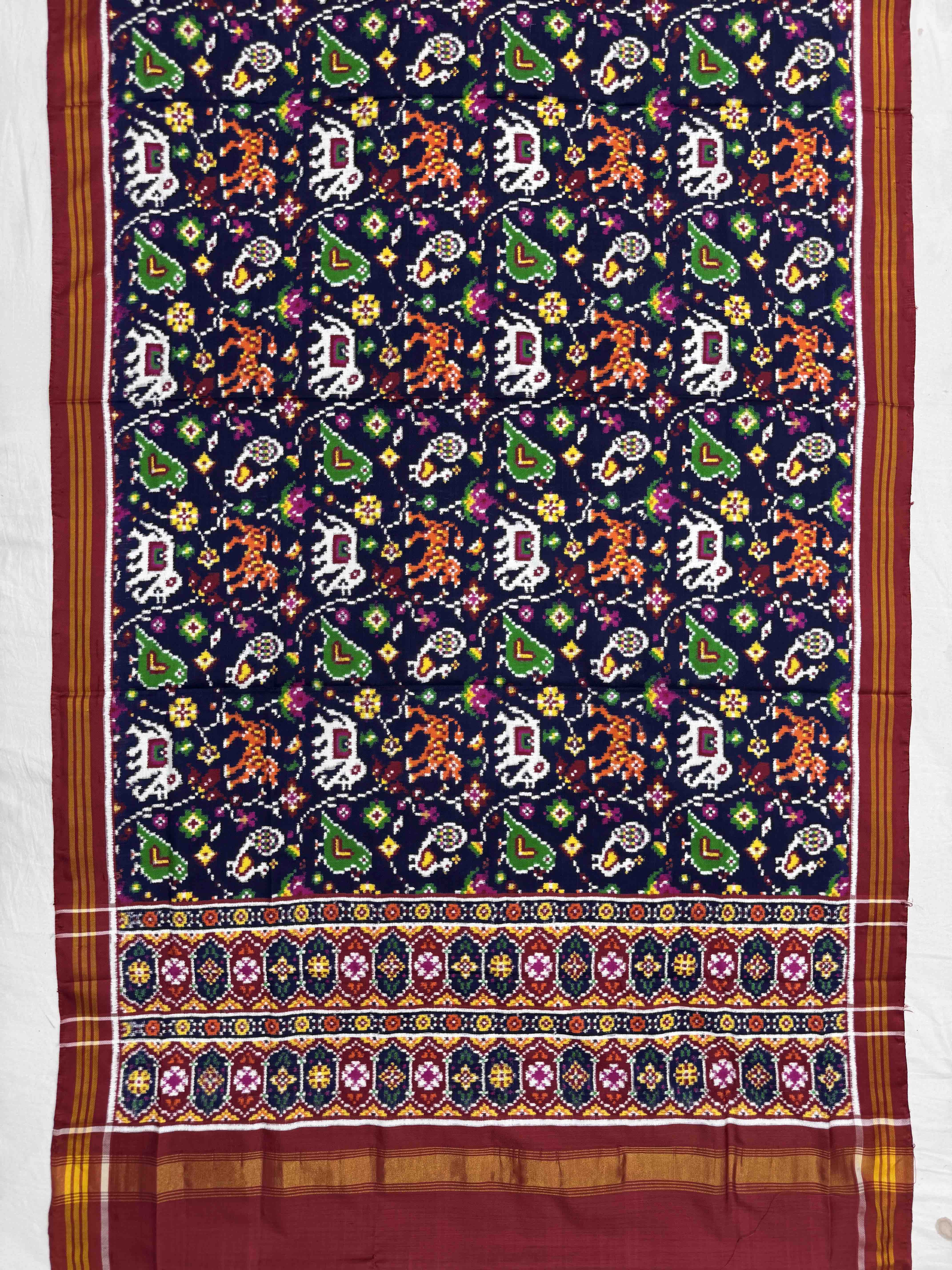 Red & Navy Blue Narikunj Double Ikat Patola Dupatta