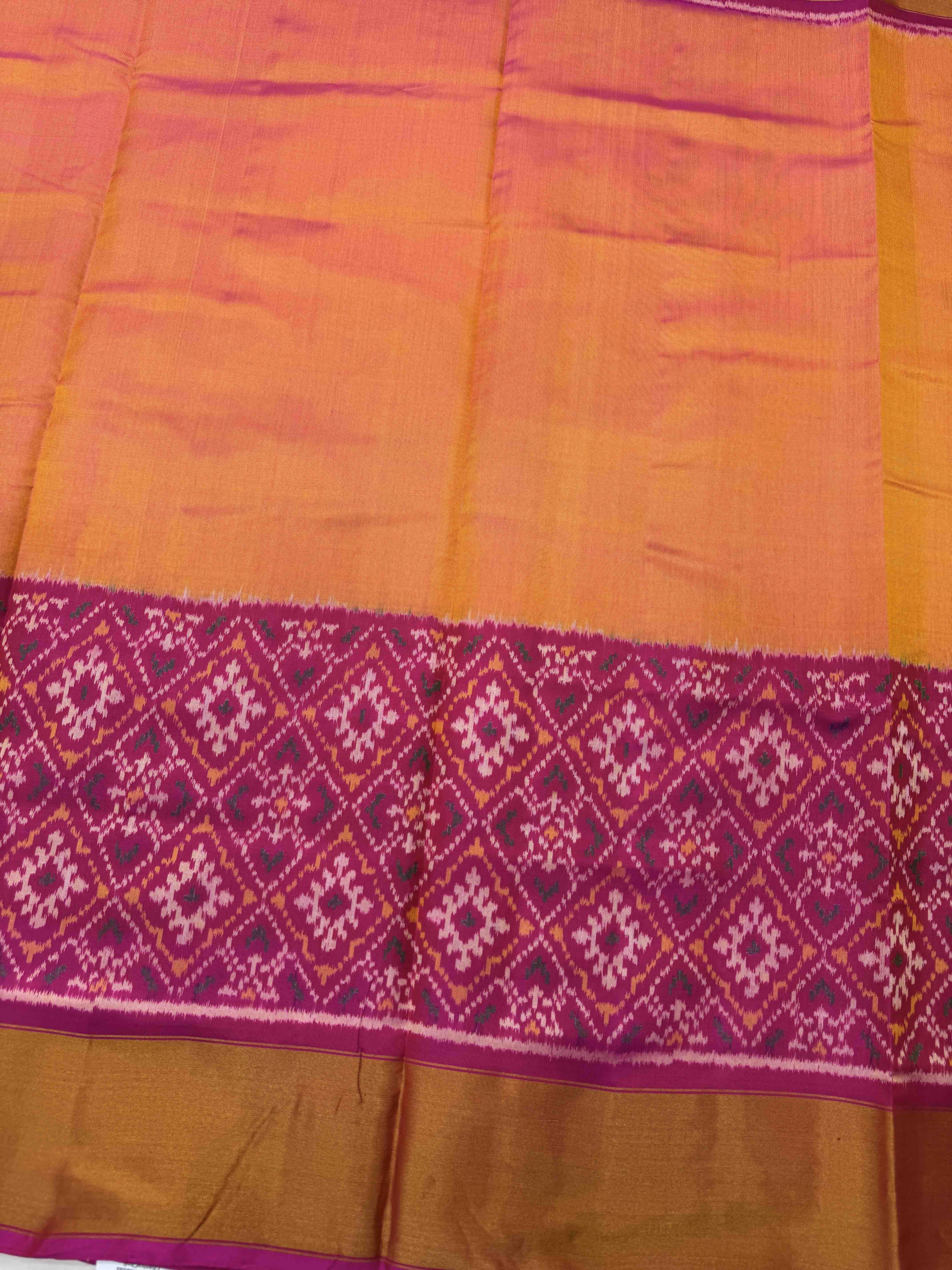Pink and Peach Orage Panchanda Scut Border Patola Lehenga Choli