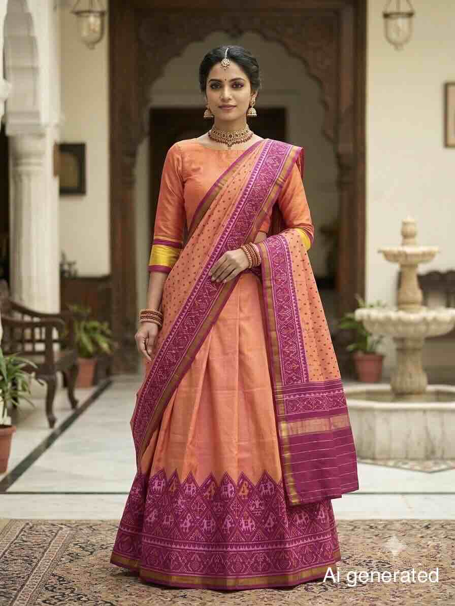 Pink and Peach Narikunj Scut Border Patola Lehenga Choli